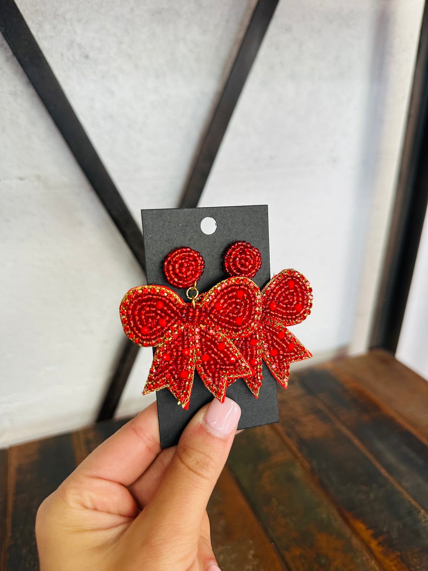 Red Beaded Bow Earring