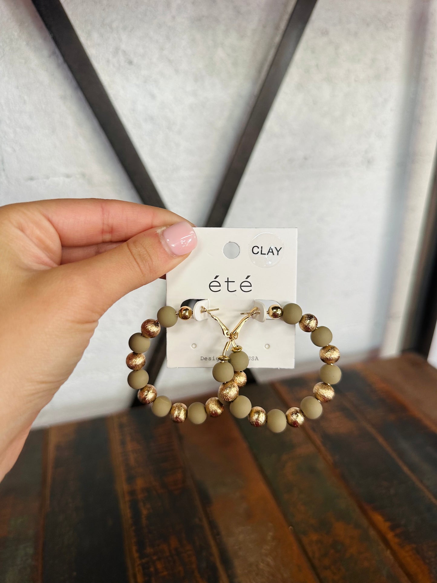 Olive Green + Gold Ball Hoop Earring