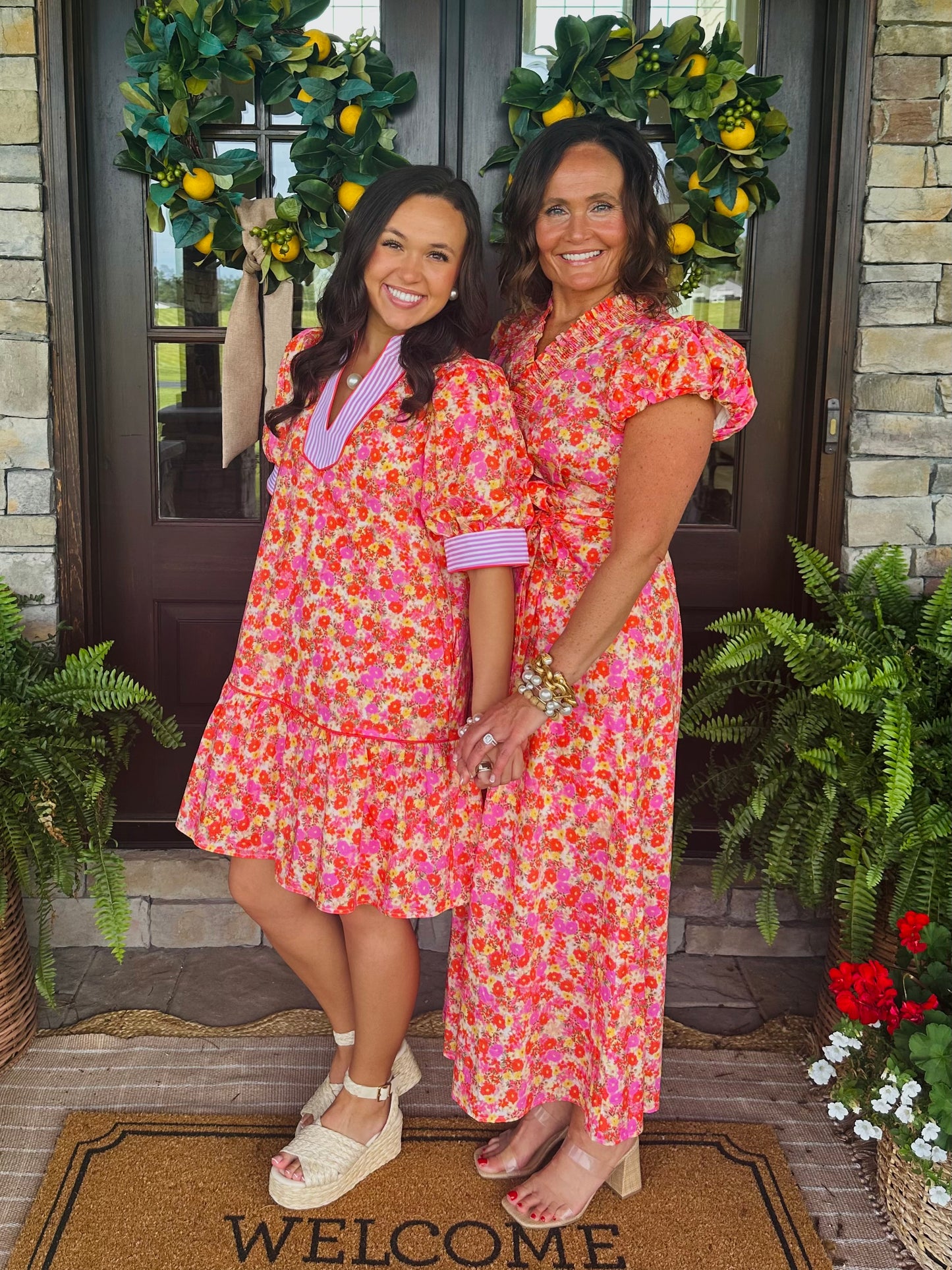 The Maree Pink + Orange Floral Midi Dress