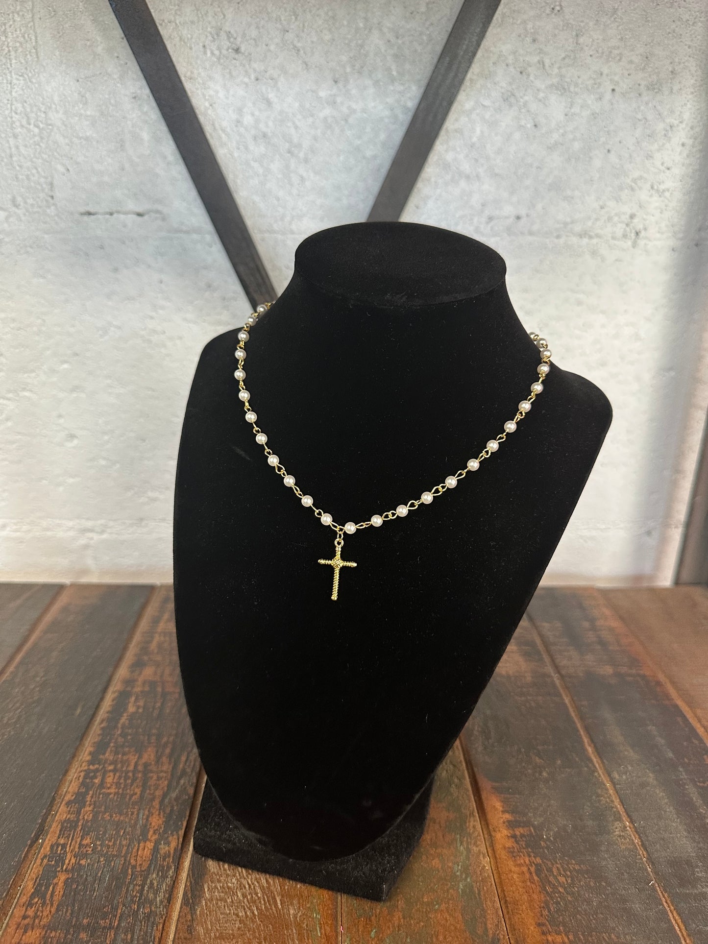 Gold + Pearl Cross Pendant Necklace
