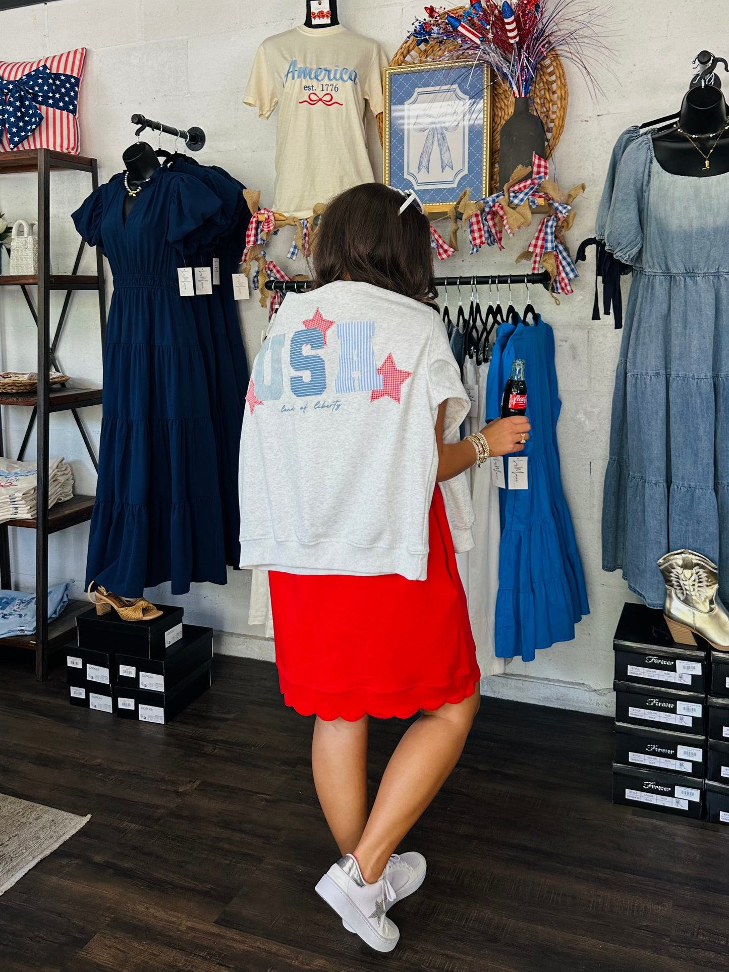 USA Patchwork Oversized Crewneck