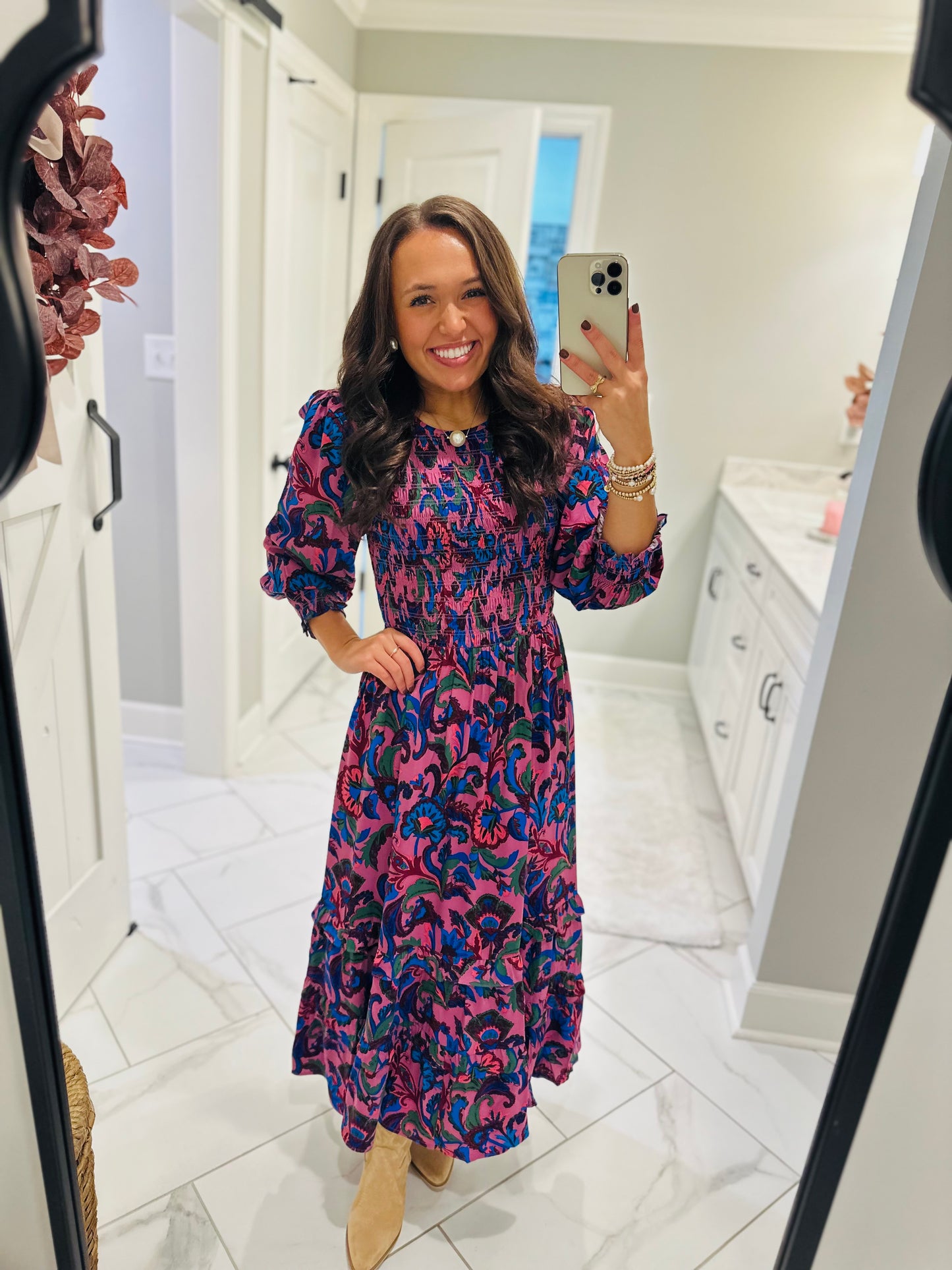 The Val Mauve Floral Smocked Maxi Dress