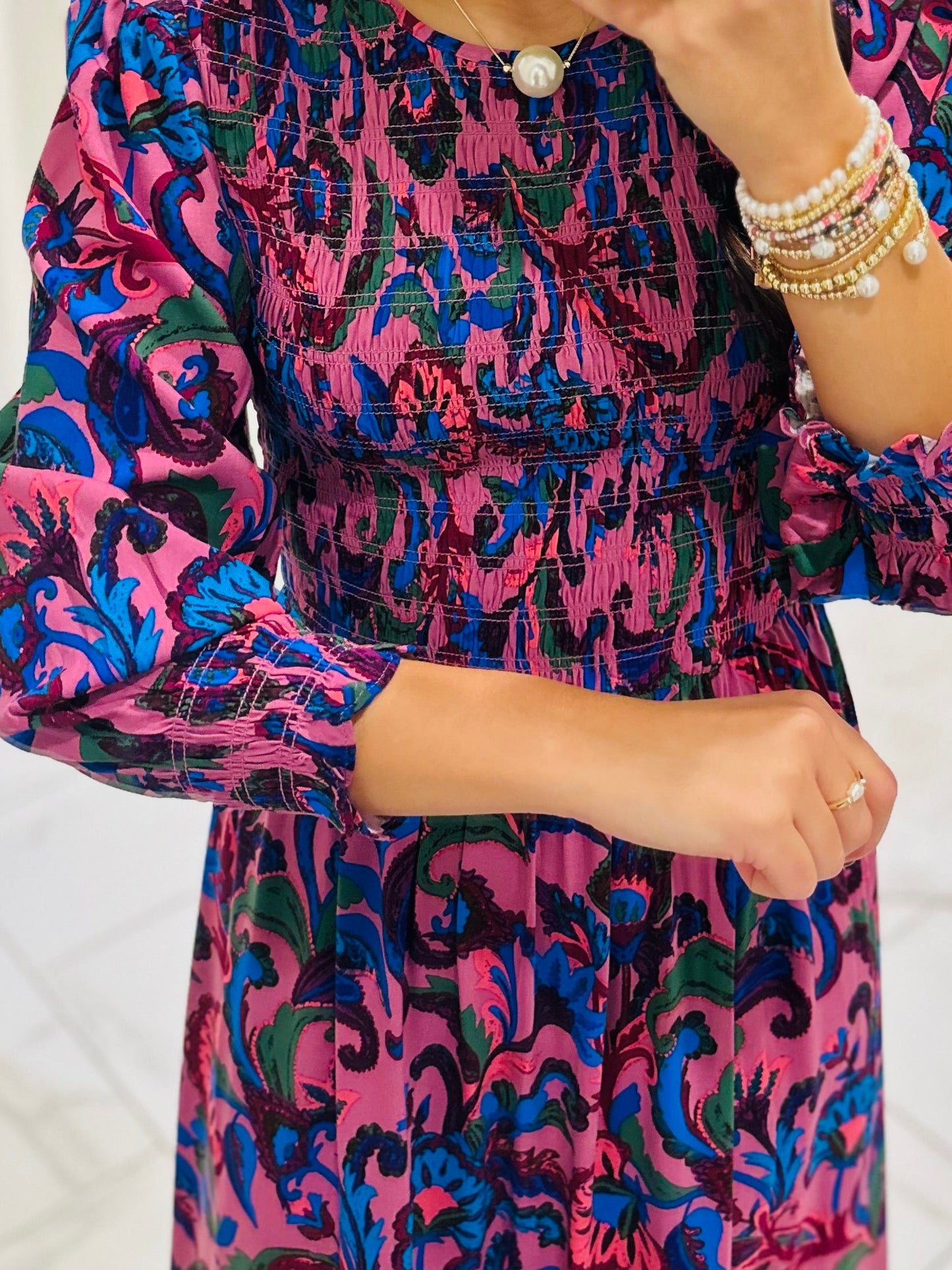 The Val Mauve Floral Smocked Maxi Dress