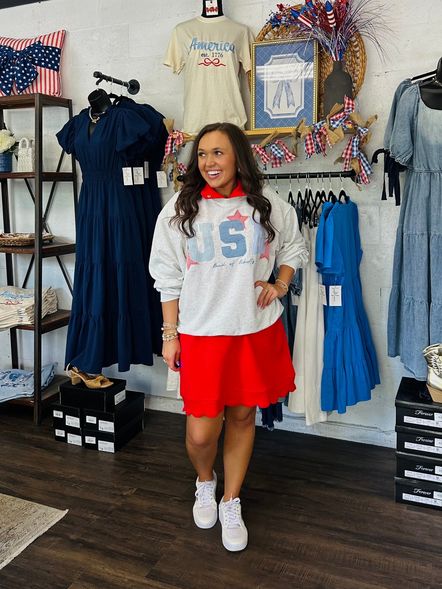 USA Patchwork Oversized Crewneck