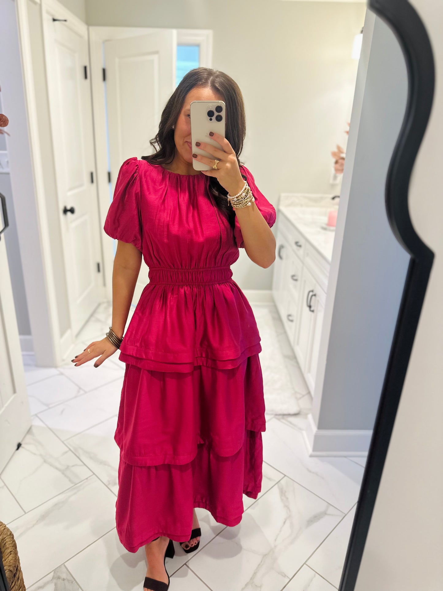 The Sophia Magenta Pink Ruffle Tiered Maxi Dress