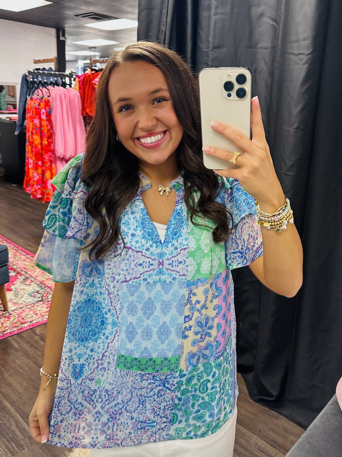 The Lacey Blue Patchwork Top