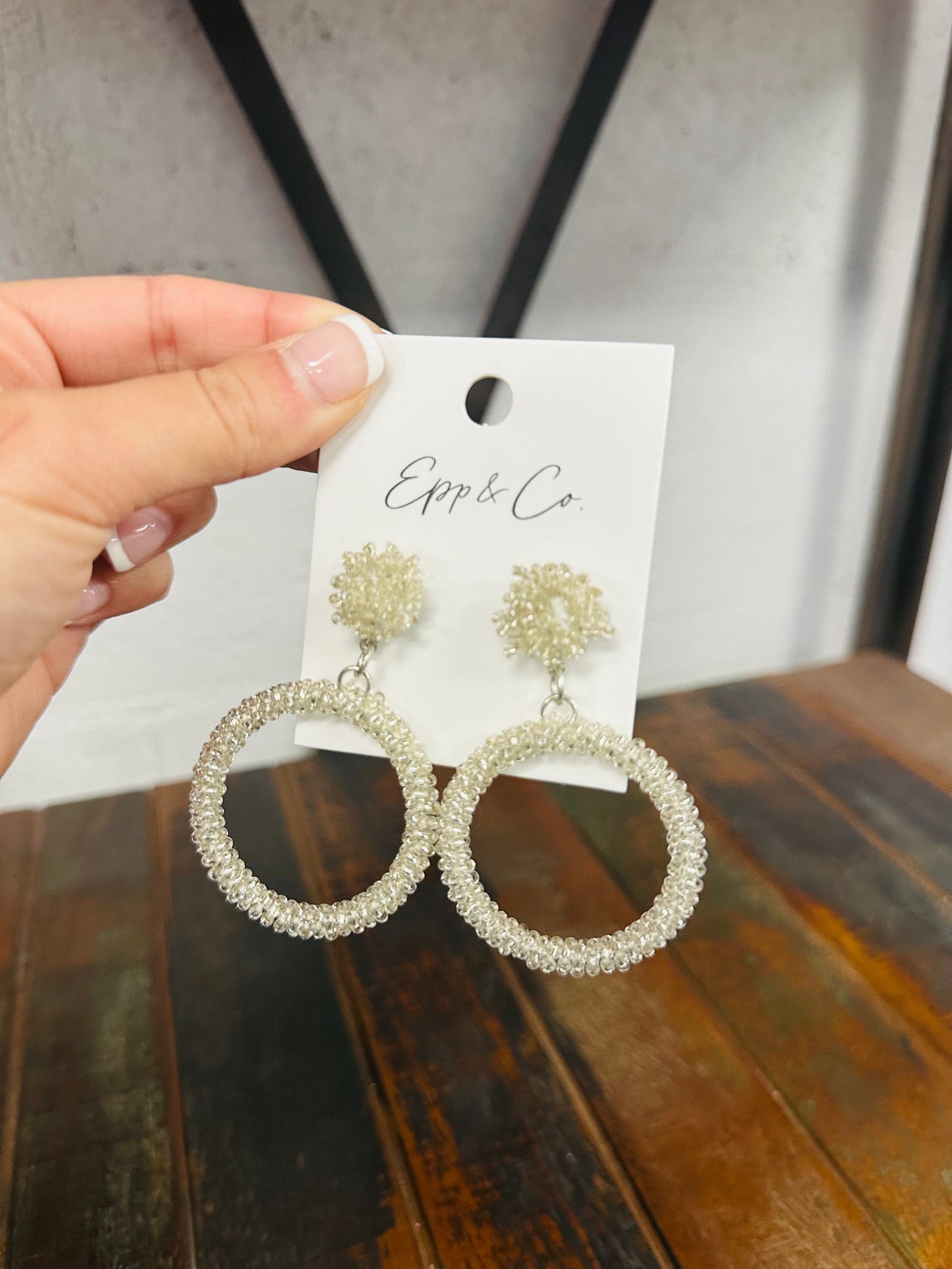 Silver Beaded Circle Drop Earring
