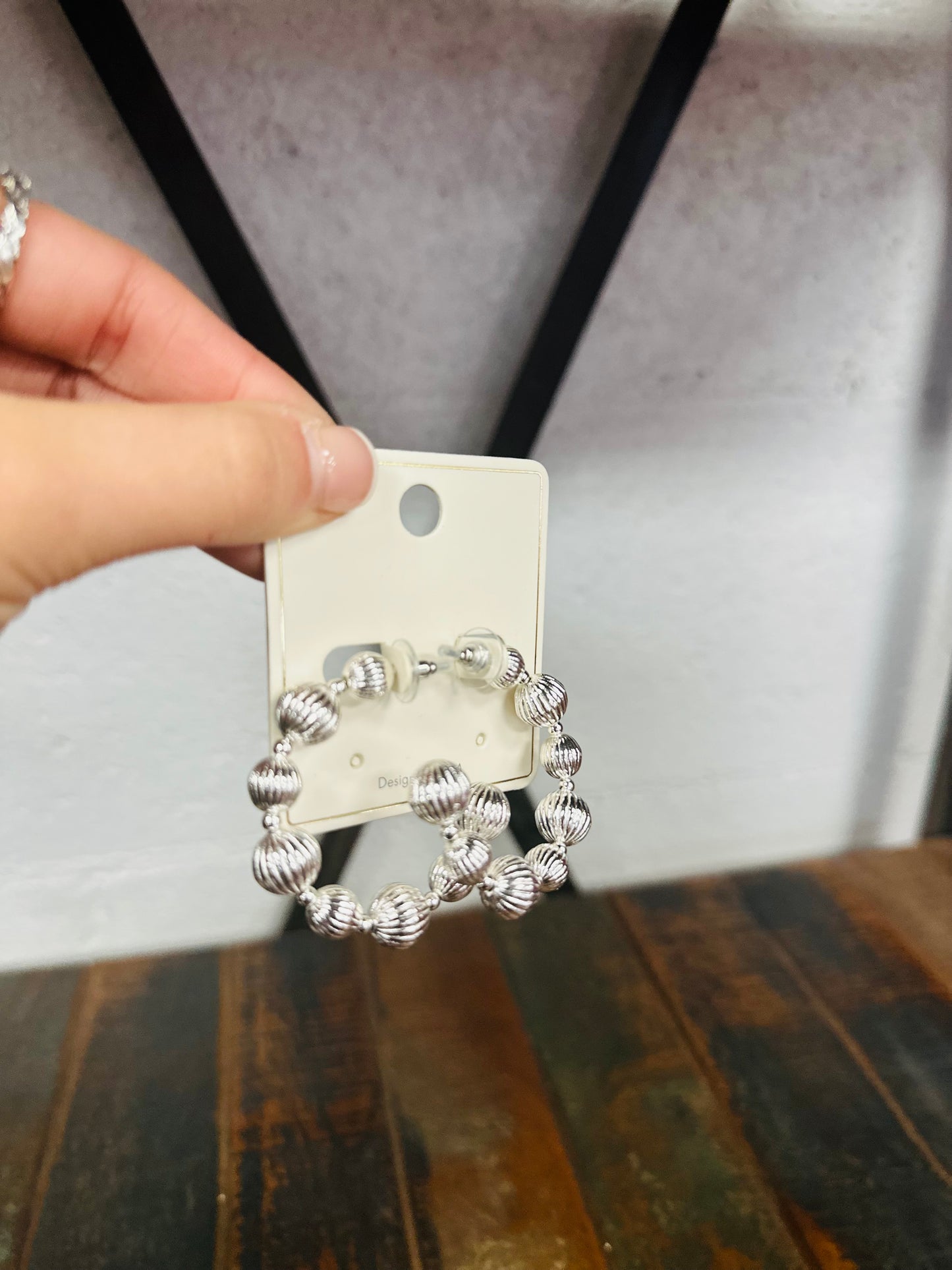 Silver Carved Ball Hoop Earring