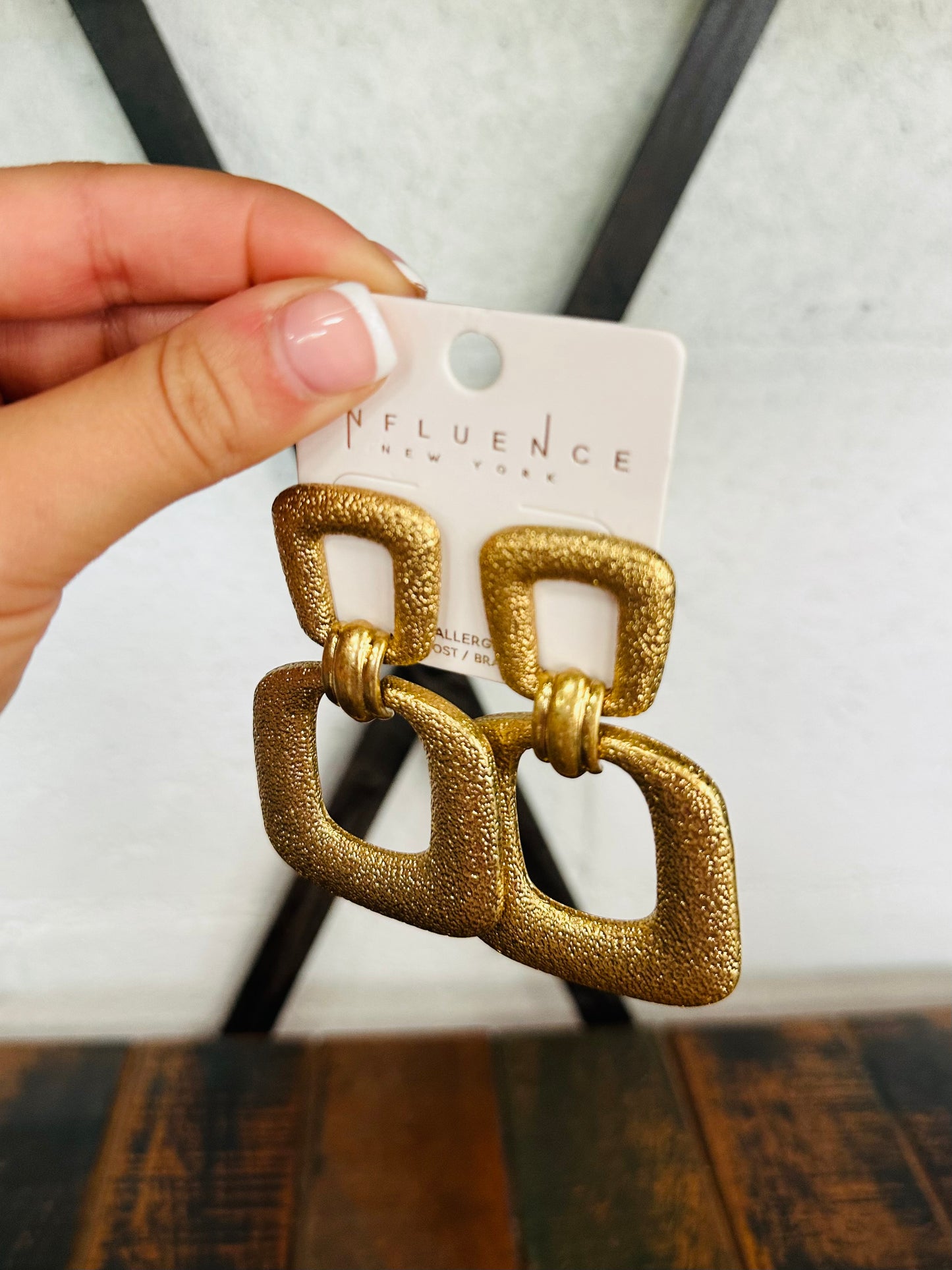 Gold Textured Door Knocker Earrings