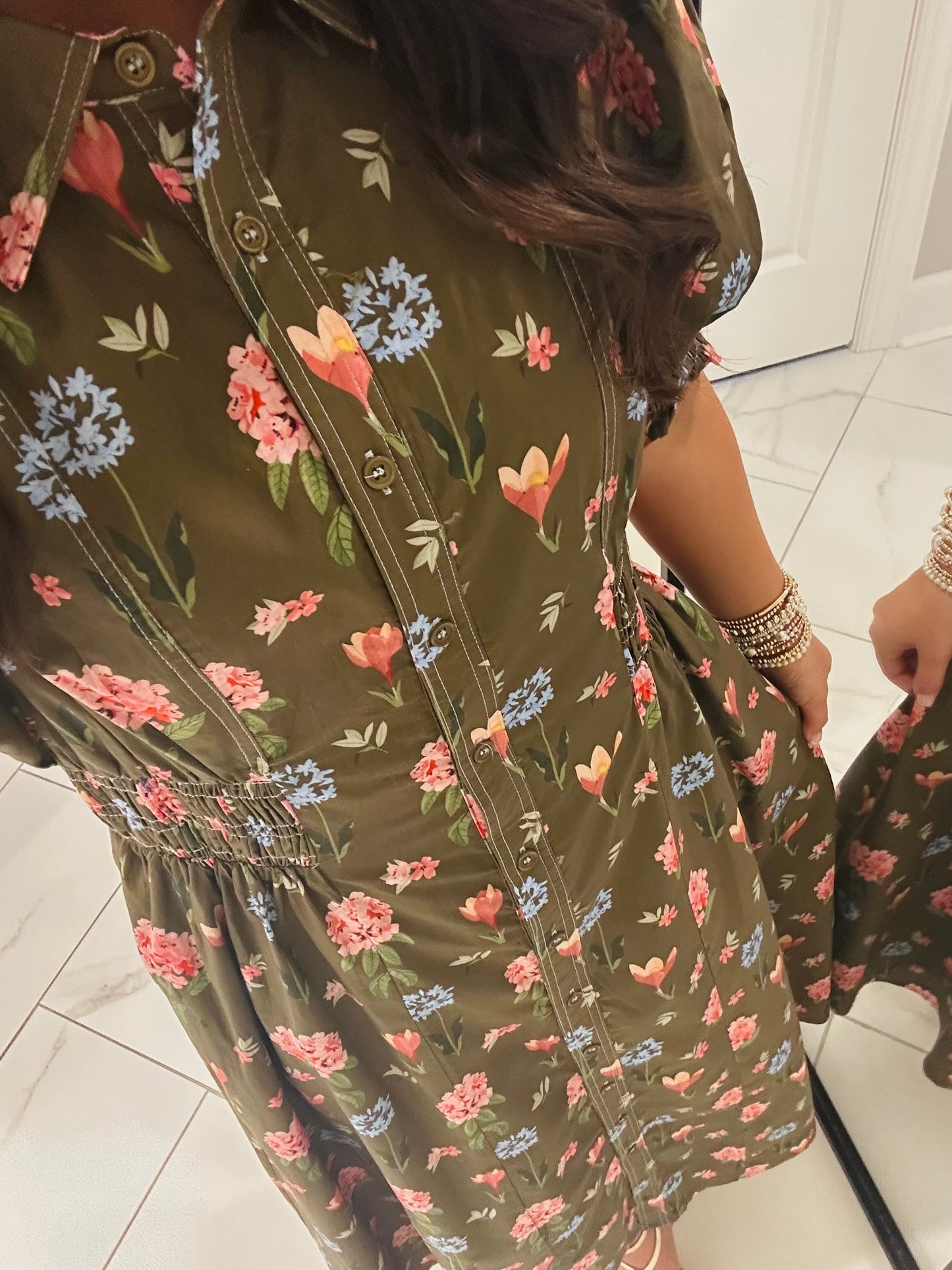 The Annie Olive Green Floral Midi Dress