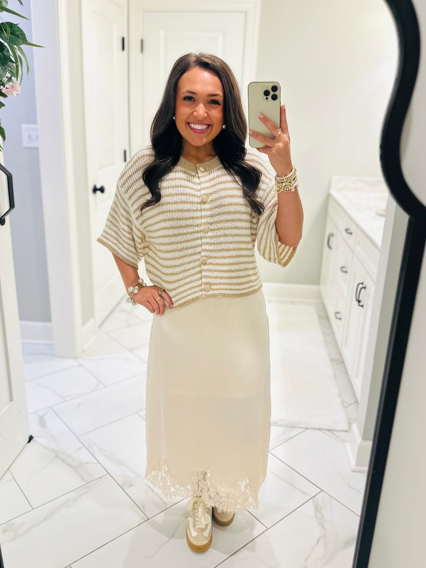 The Julie Taupe Striped Knit Top