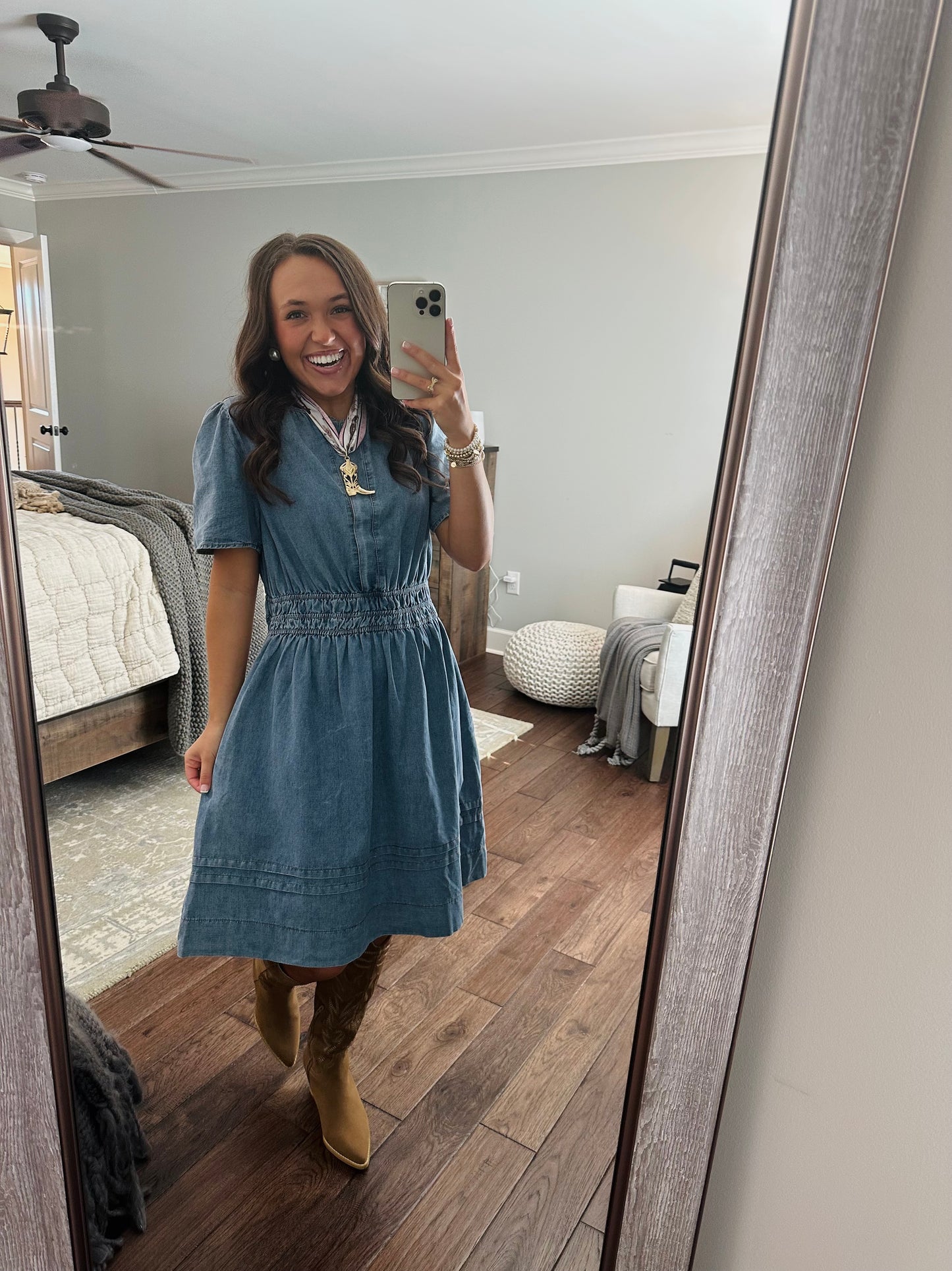 The Cheyenne Smocked Waist Denim Dress