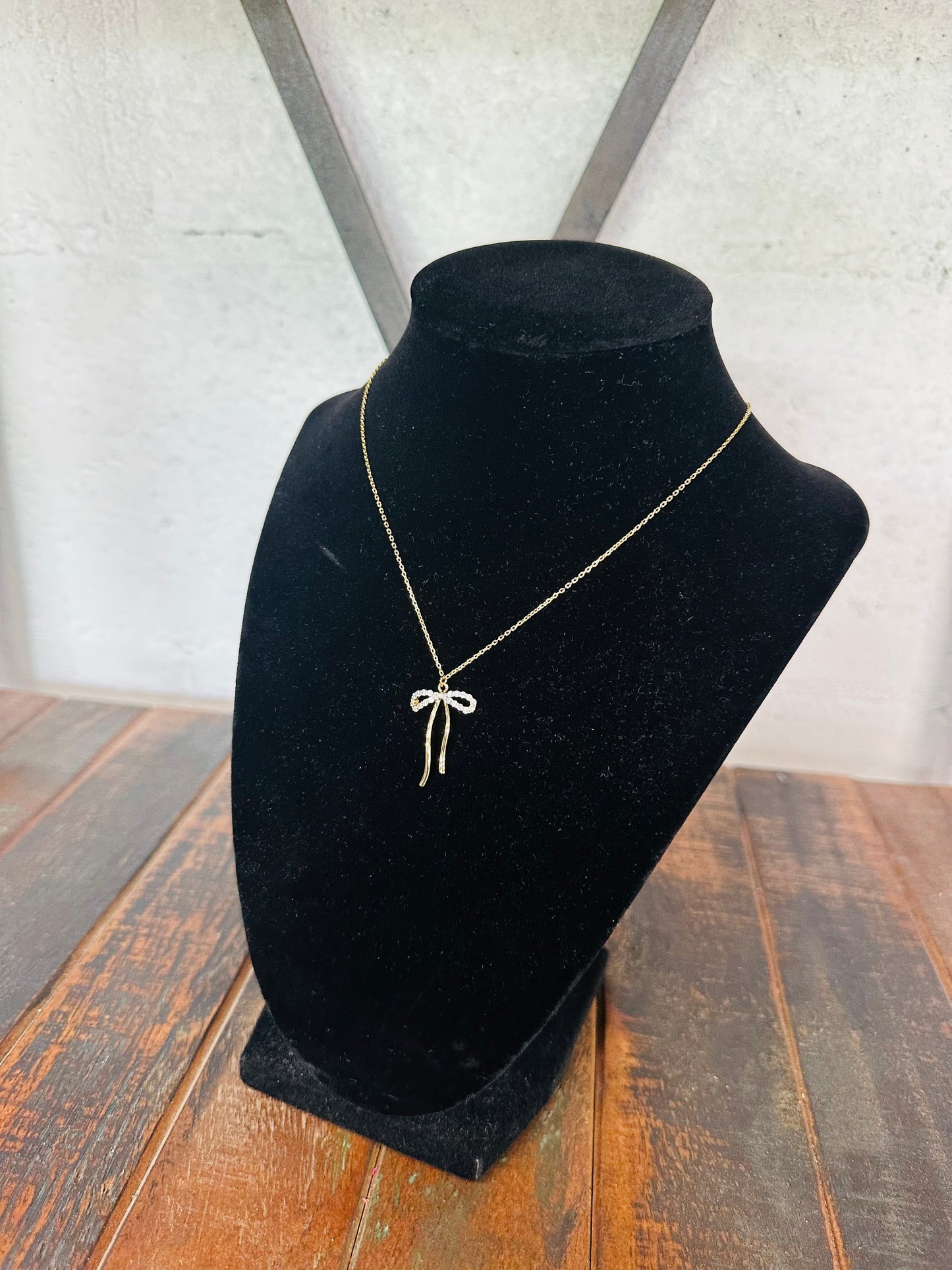 Gold Cubic Zirconia Bow Necklace
