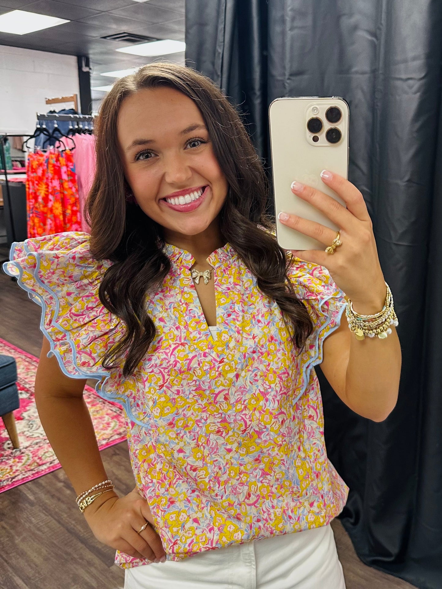 The Carolina Yellow Floral Ruffle Top