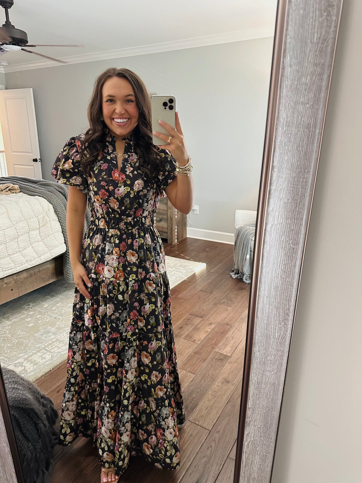 The Elizabeth Chocolate Brown Puff Sleeve Midi Dress