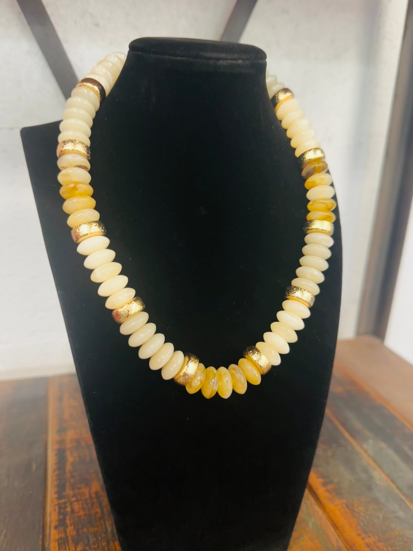 Ivory + Gold Wide Bead Necklace