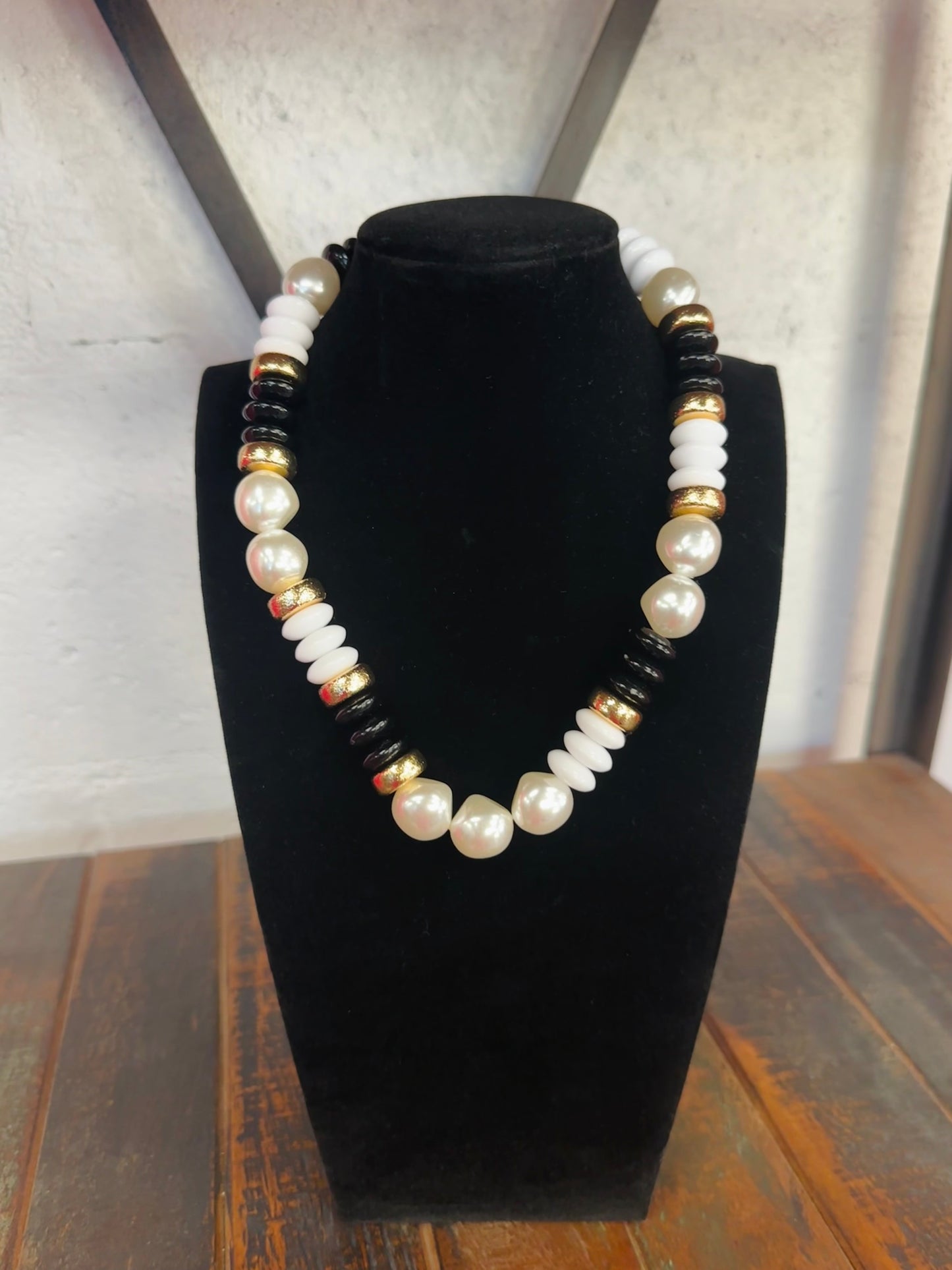 Black + Gold Pearl Bead Necklace
