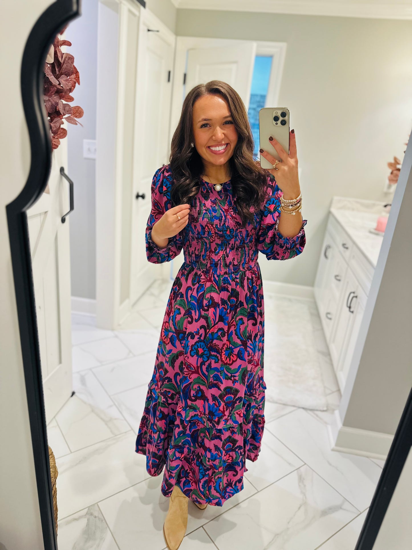 The Val Mauve Floral Smocked Maxi Dress