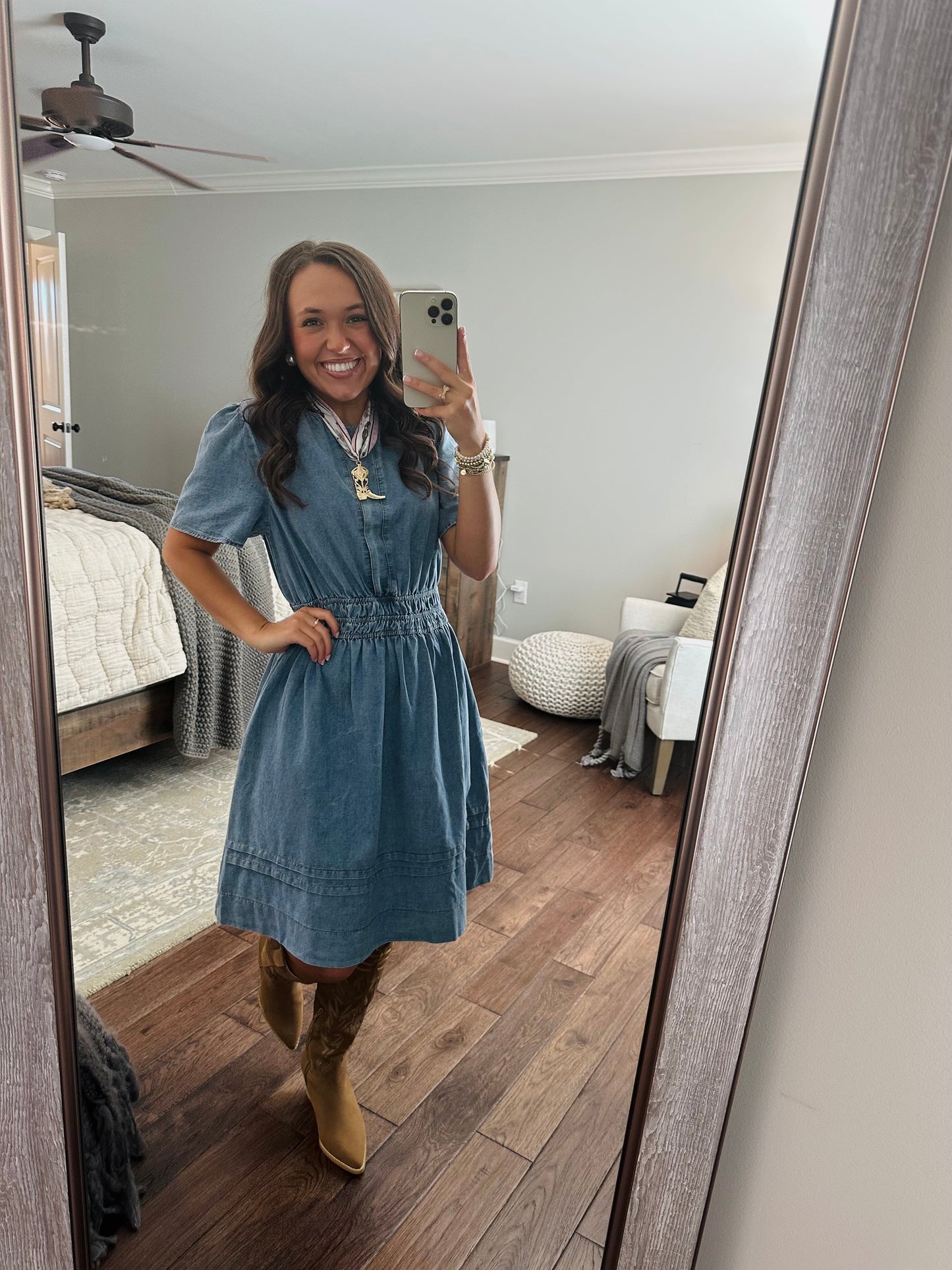 The Cheyenne Smocked Waist Denim Dress