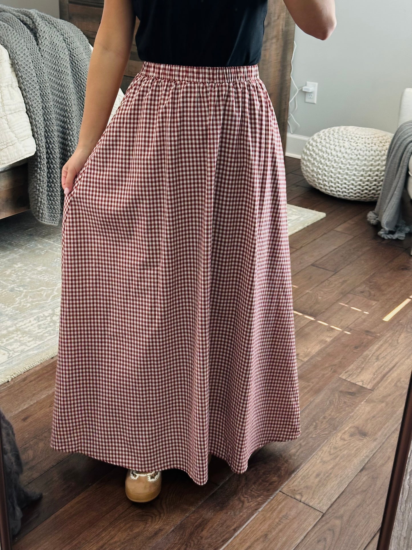 The Flynn Crimson Gingham Maxi Skirt
