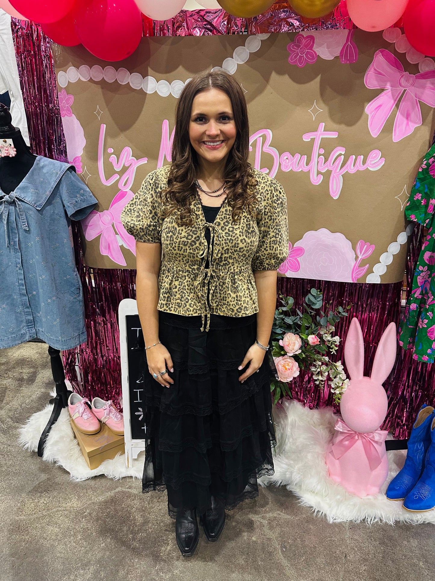 The Lenny Leopard Denim Front Bow Tie Top