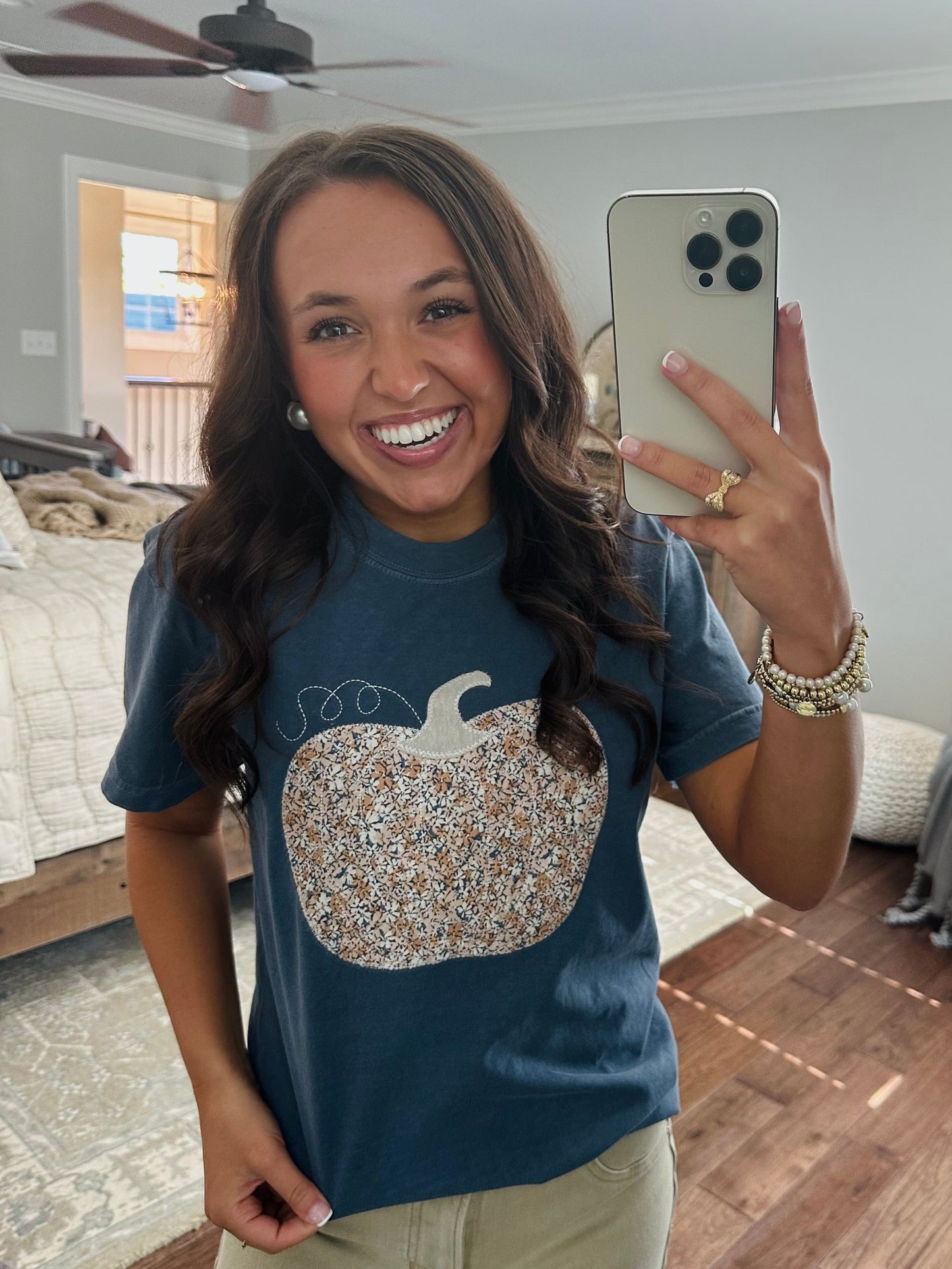 The Fall Floral Pumpkin Embroidered Tee