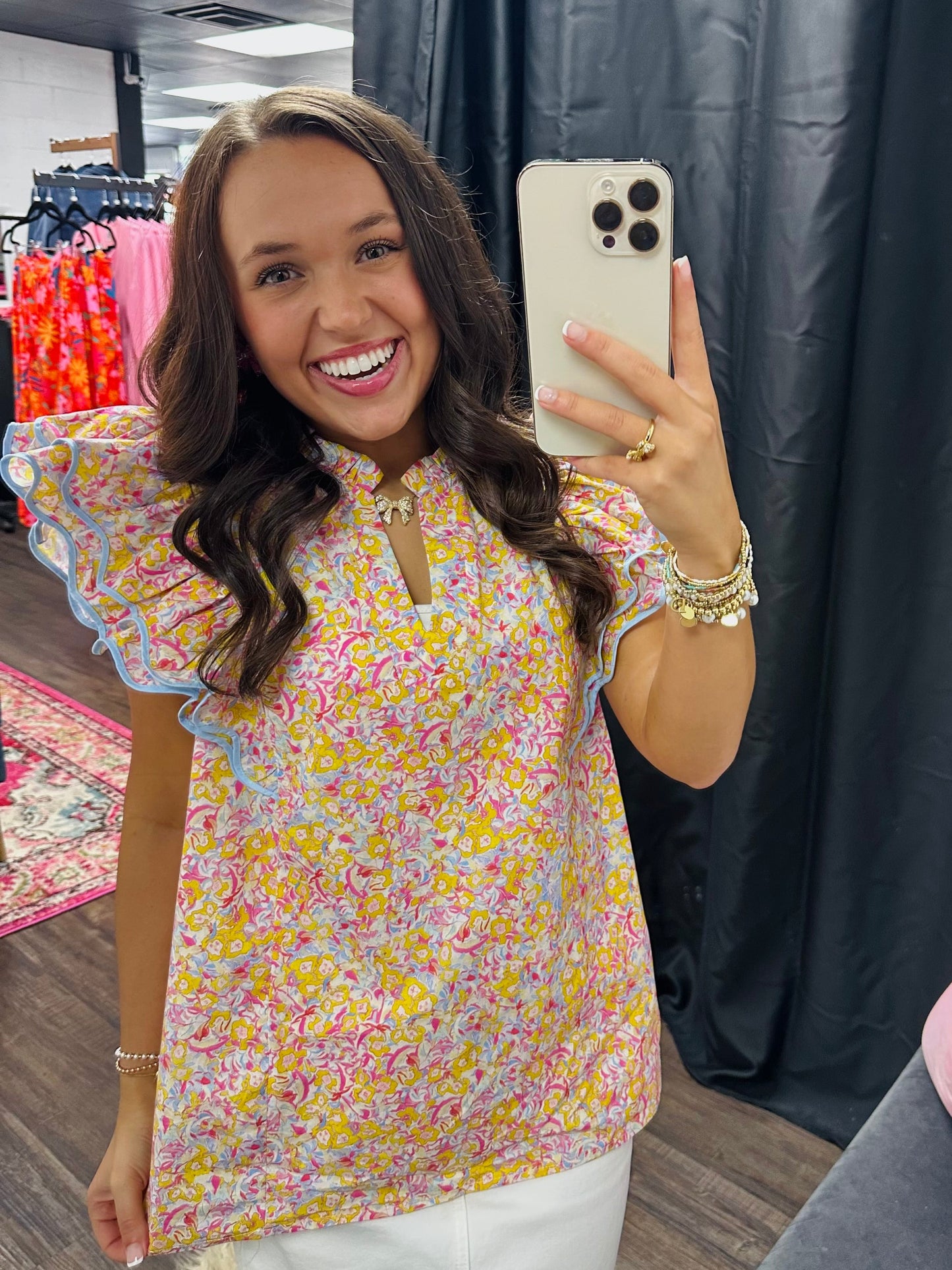 The Carolina Yellow Floral Ruffle Top