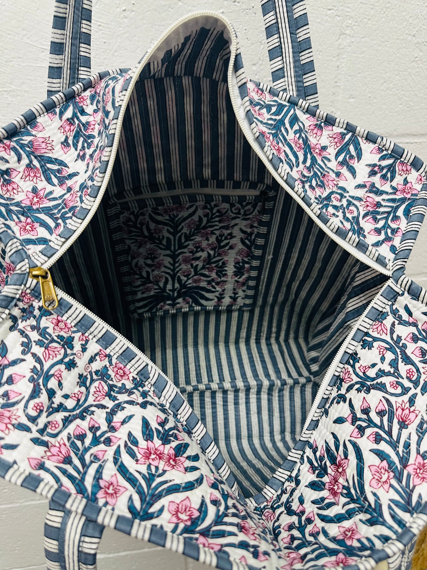 The Teal & Pink Floral Quilted Tote Bag