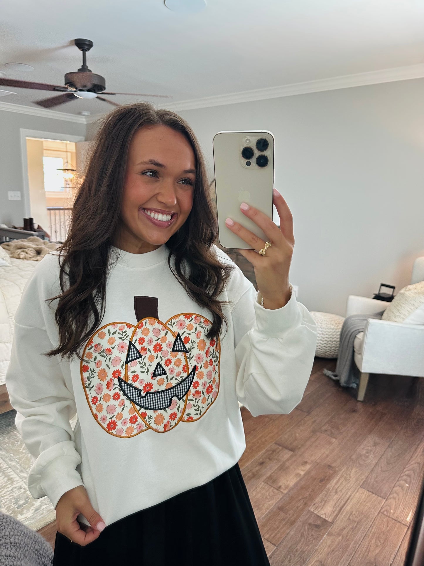 The Floral Printed Pumpkin Patchwork Crewneck