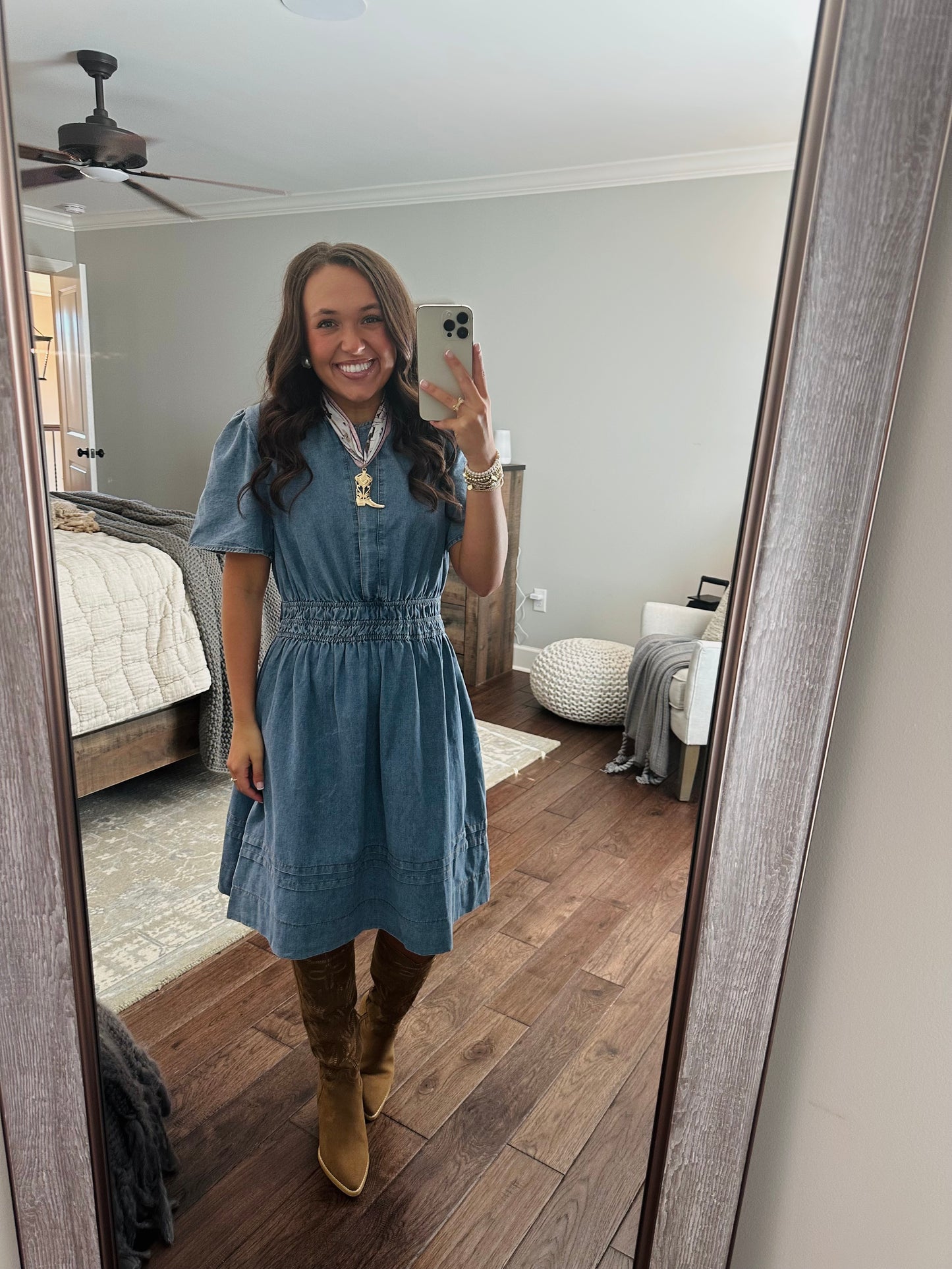 The Cheyenne Smocked Waist Denim Dress