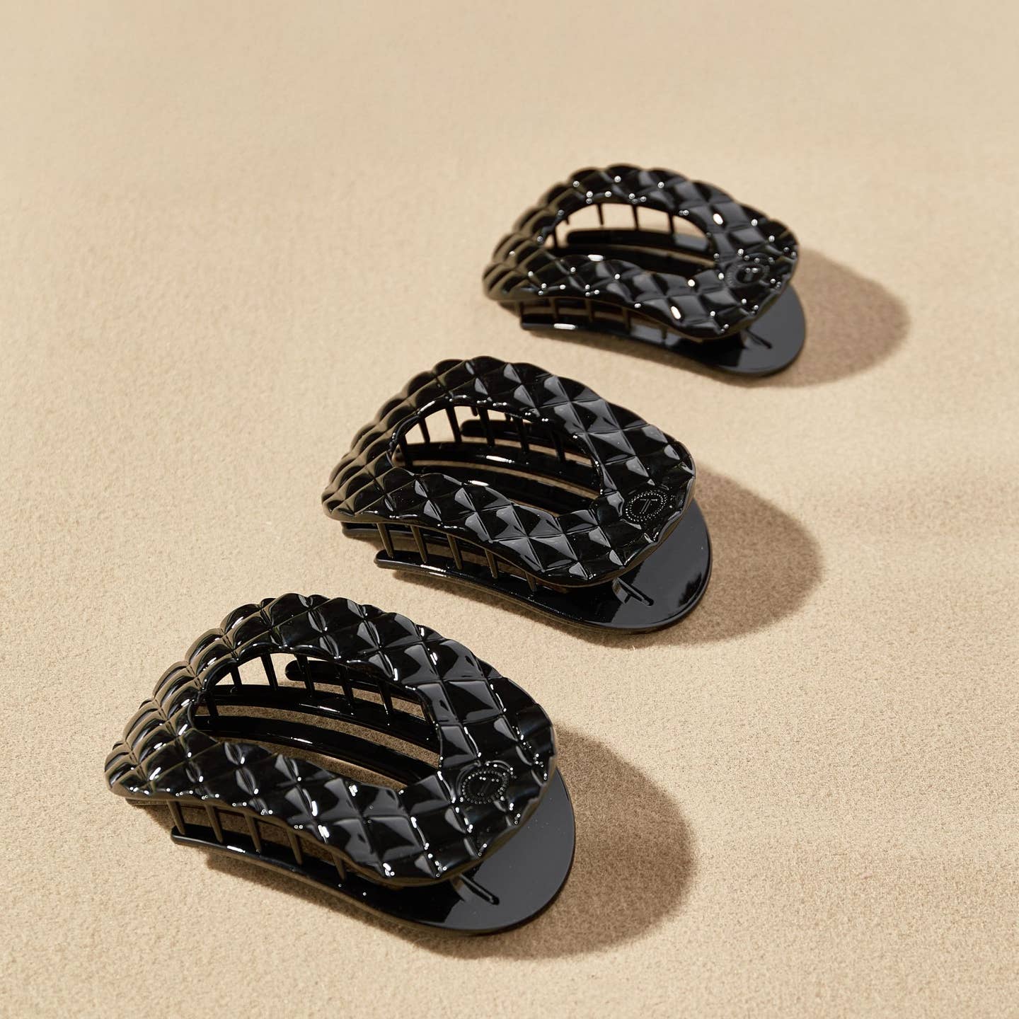 Jet Black Quilted Round Flat Hair Clip