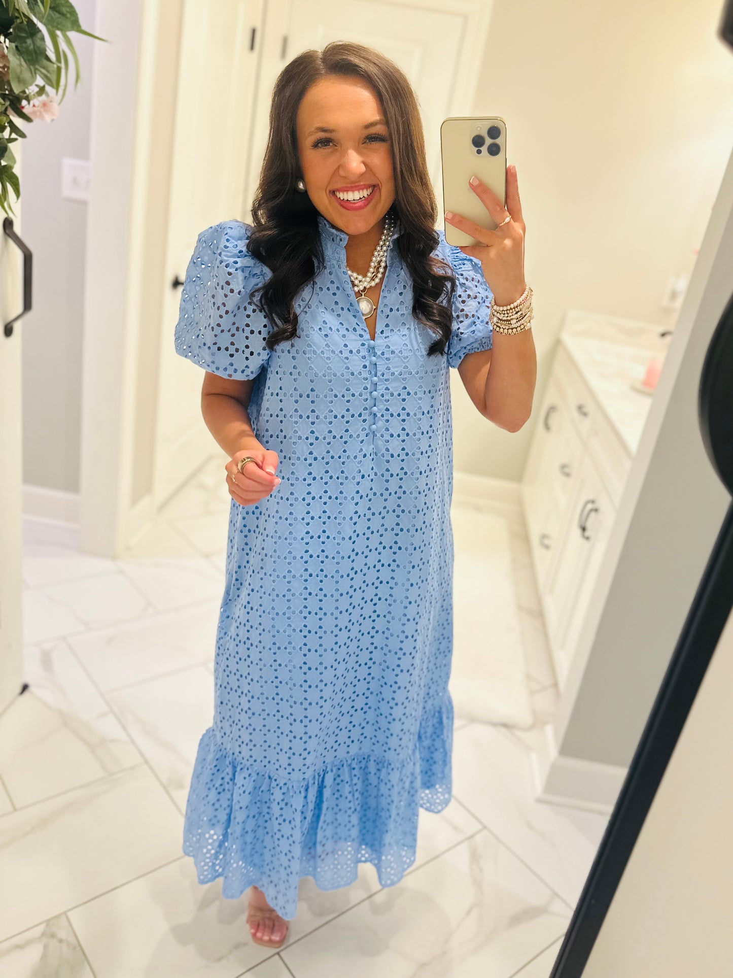 The Liz Light Blue Eyelet Midi Dress