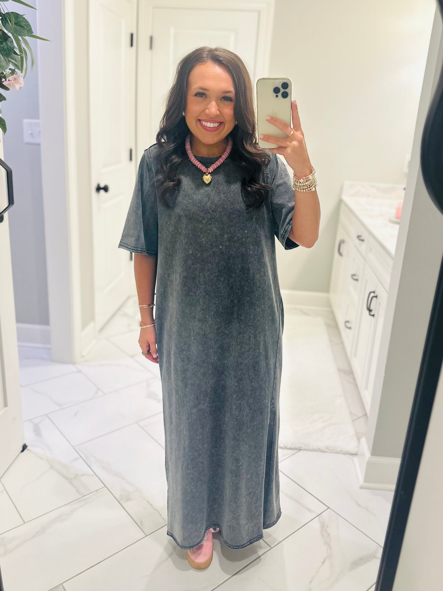 The Gabi Ash Gray Mineral Wash Maxi Dress