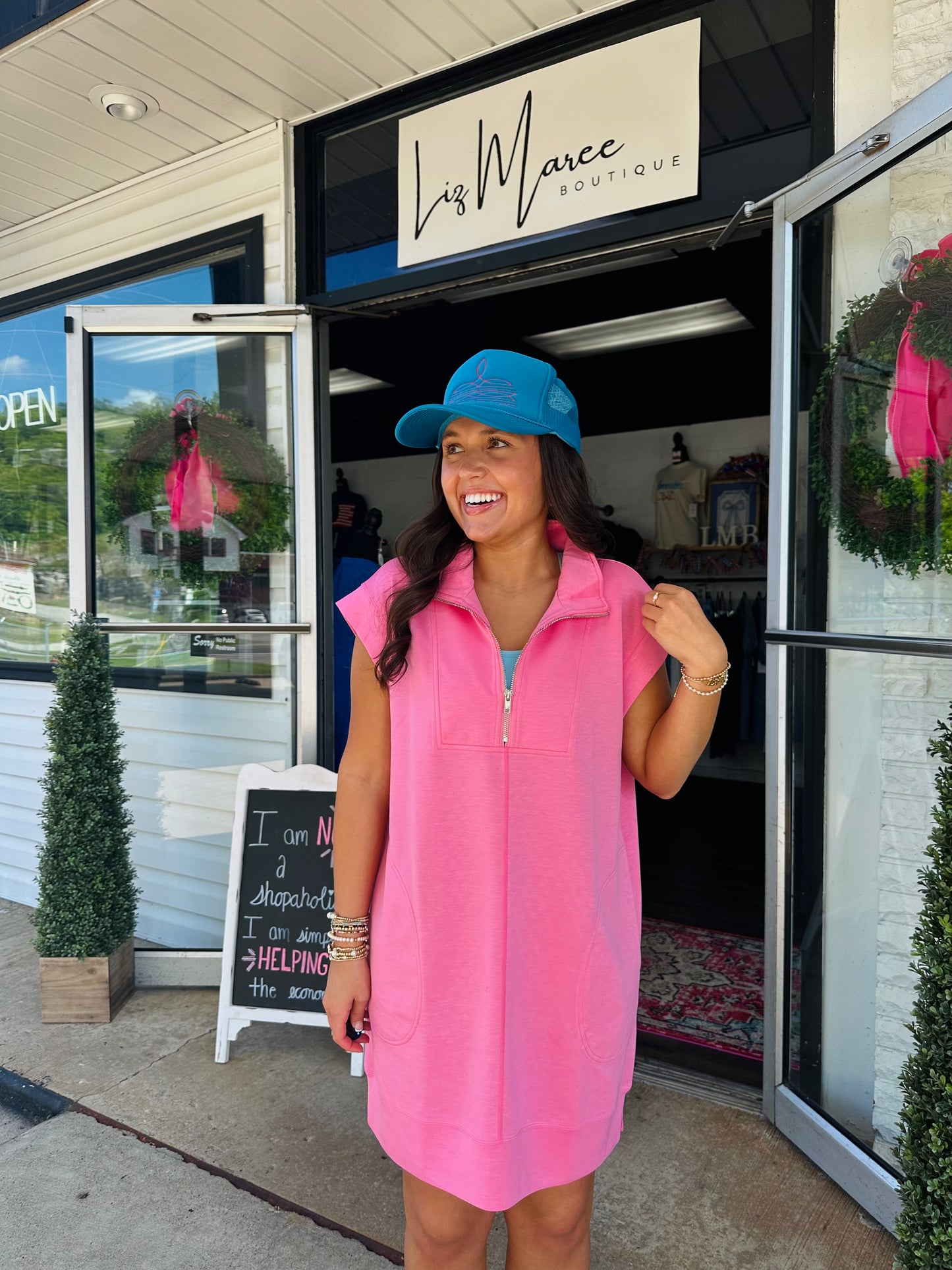 The Annie Bubblegum Pink Quarter Zip Dress