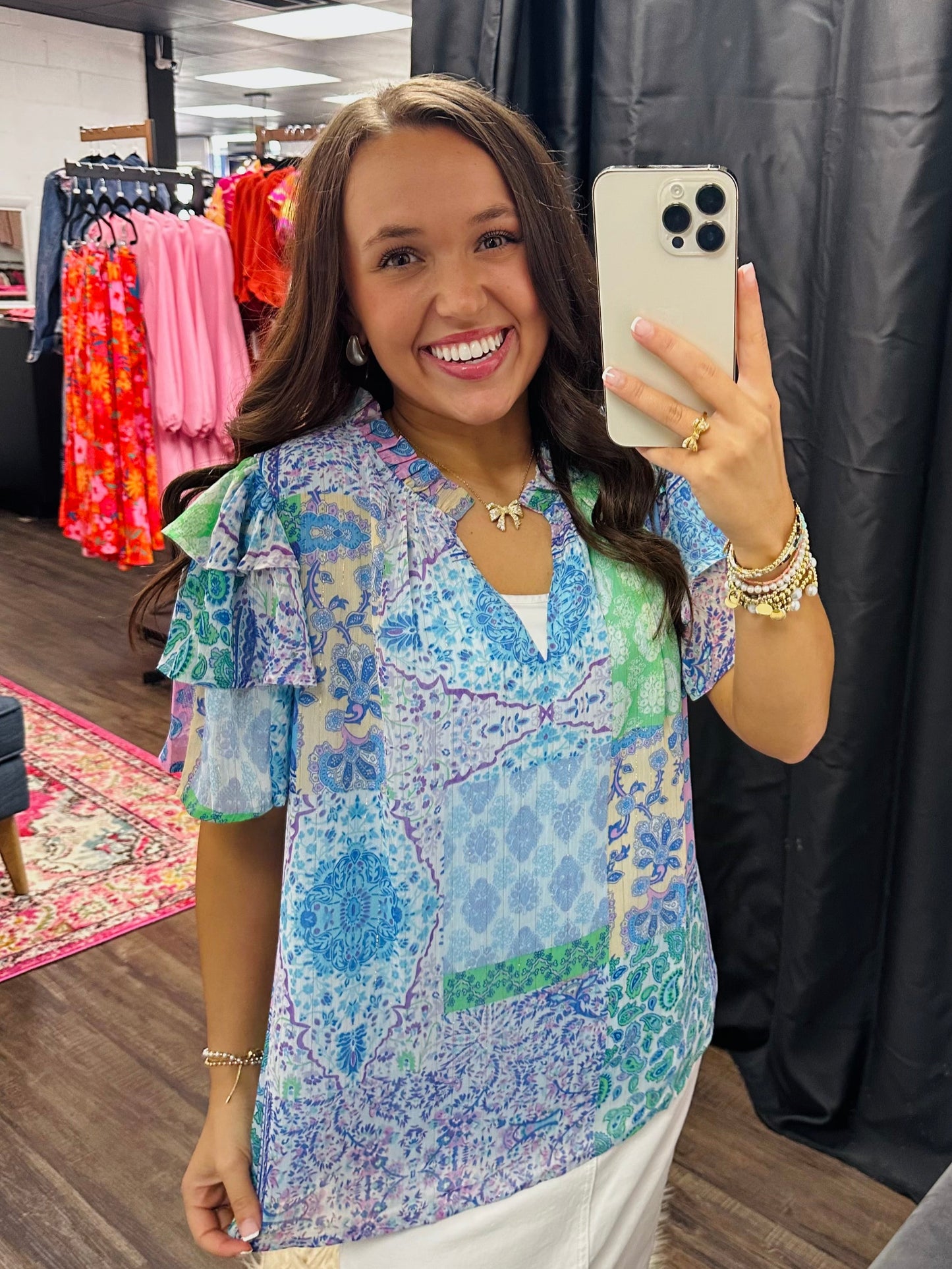 The Lacey Blue Patchwork Top