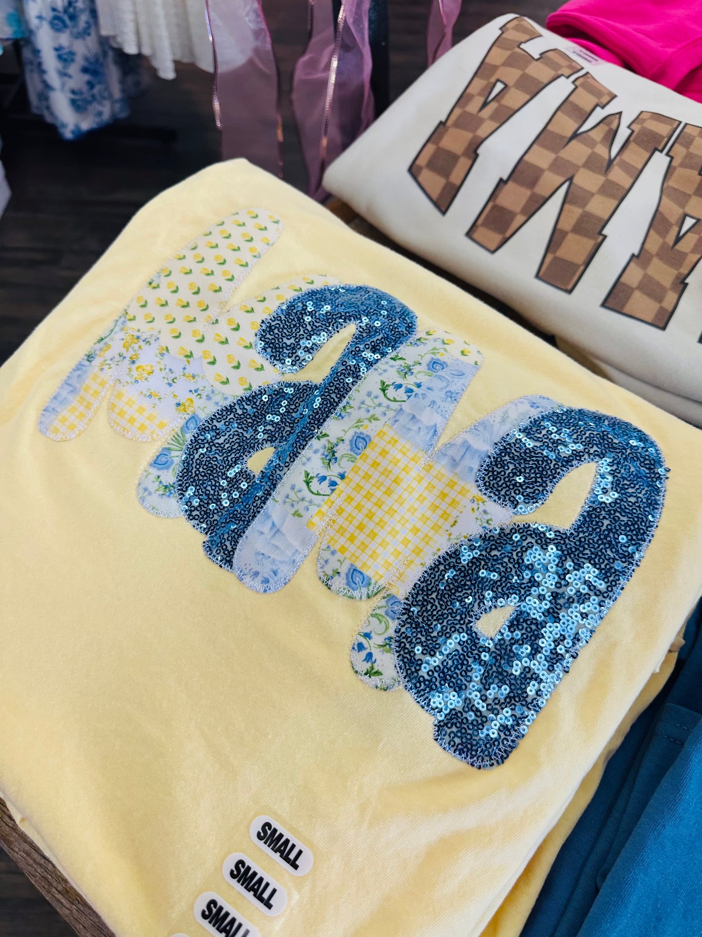 The Mama Embroidered Patchwork Sequin Tee