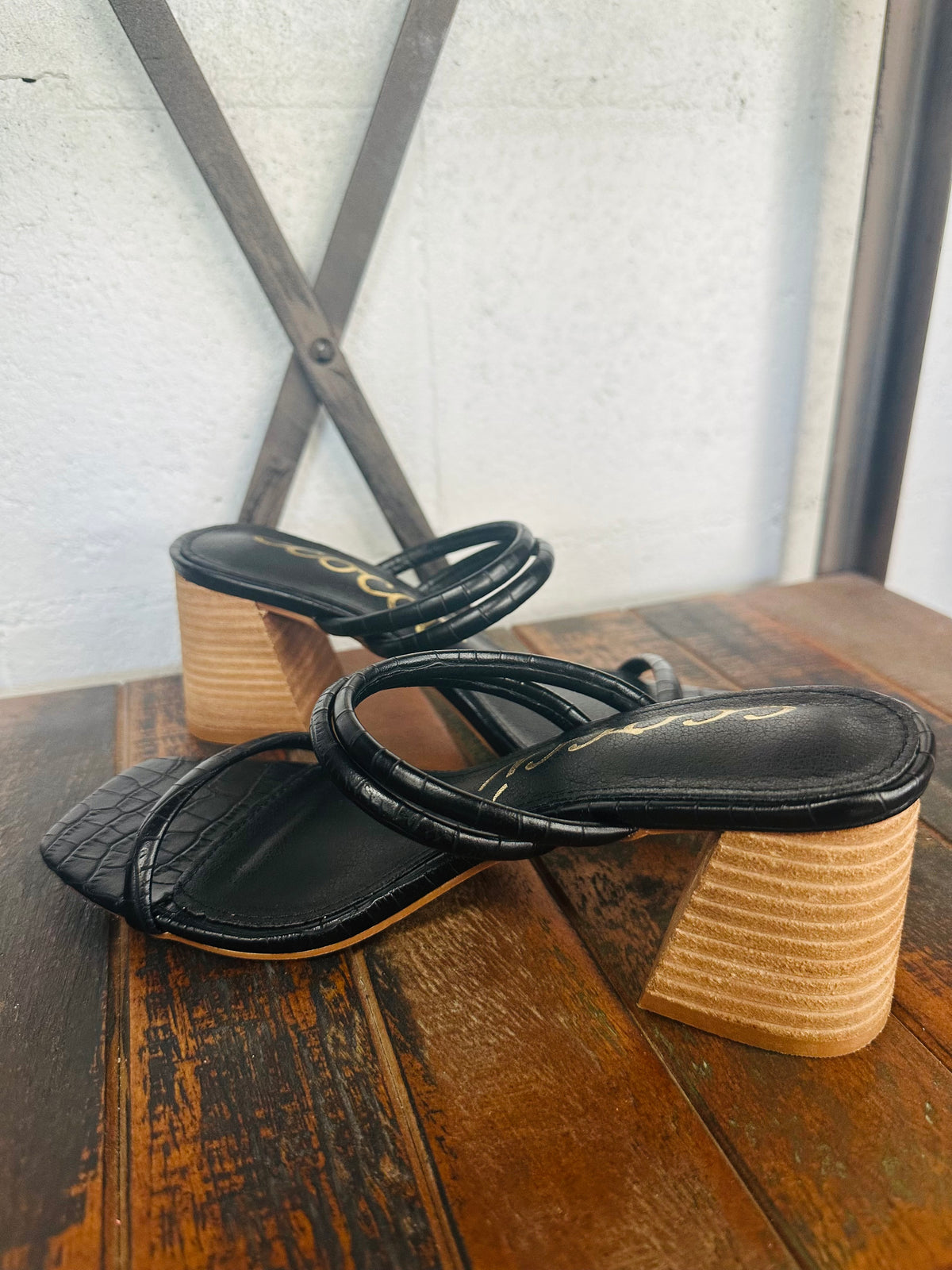 The Heather Black Croc Leather Heel