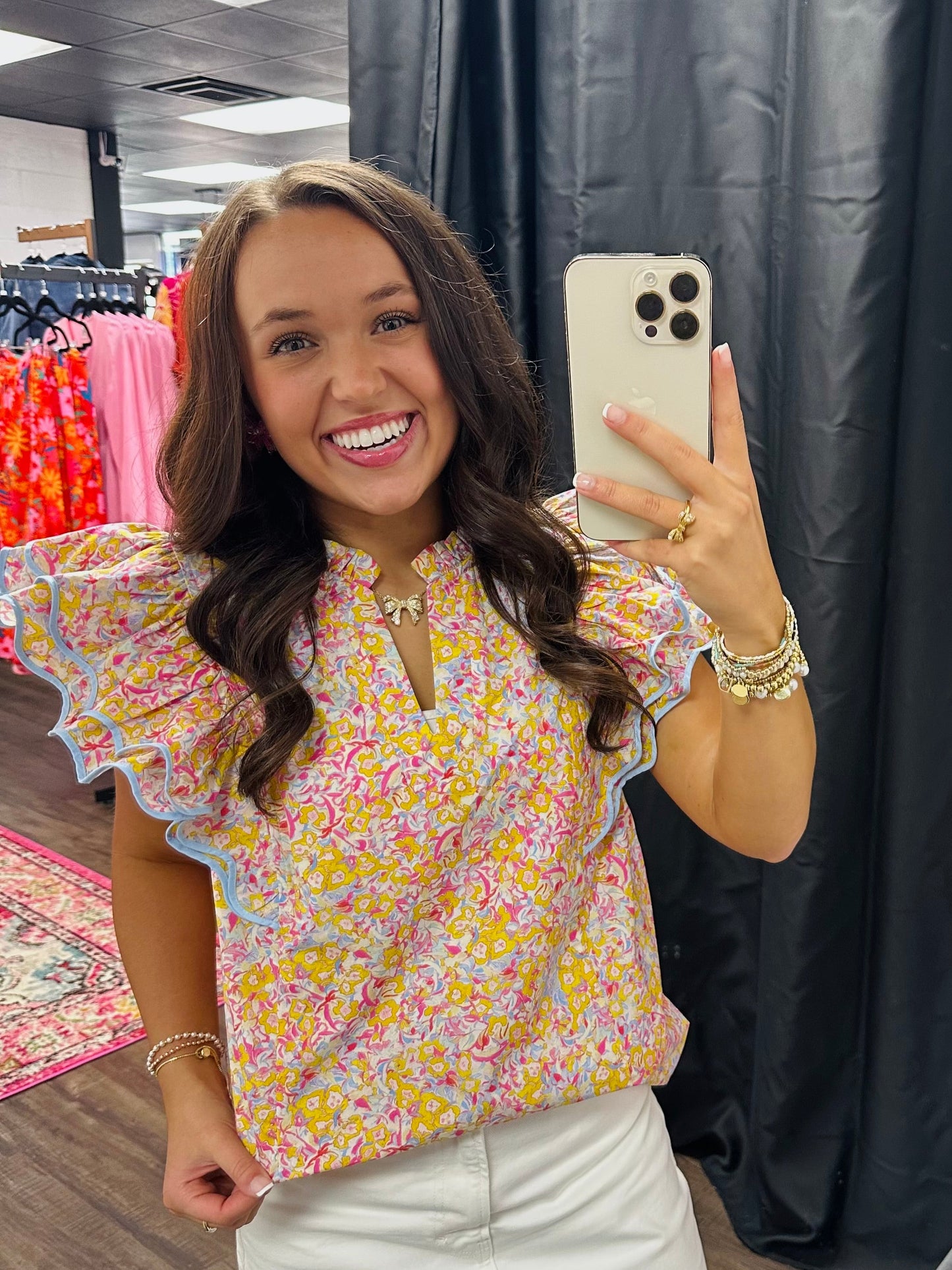 The Carolina Yellow Floral Ruffle Top