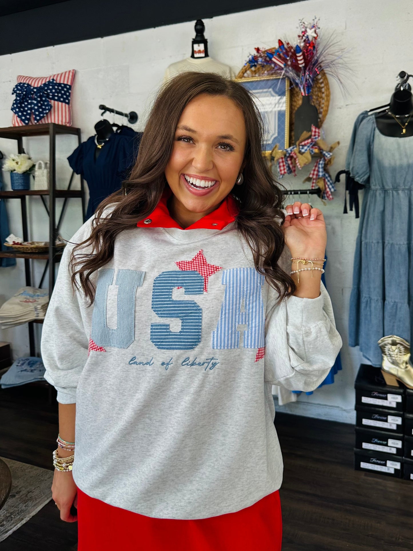 USA Patchwork Oversized Crewneck