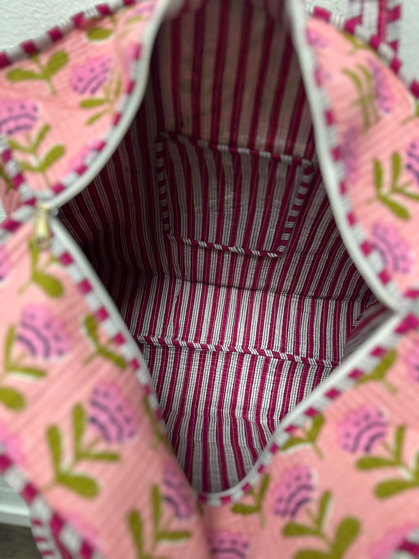The Magenta & Green Floral Quilted Tote Bag