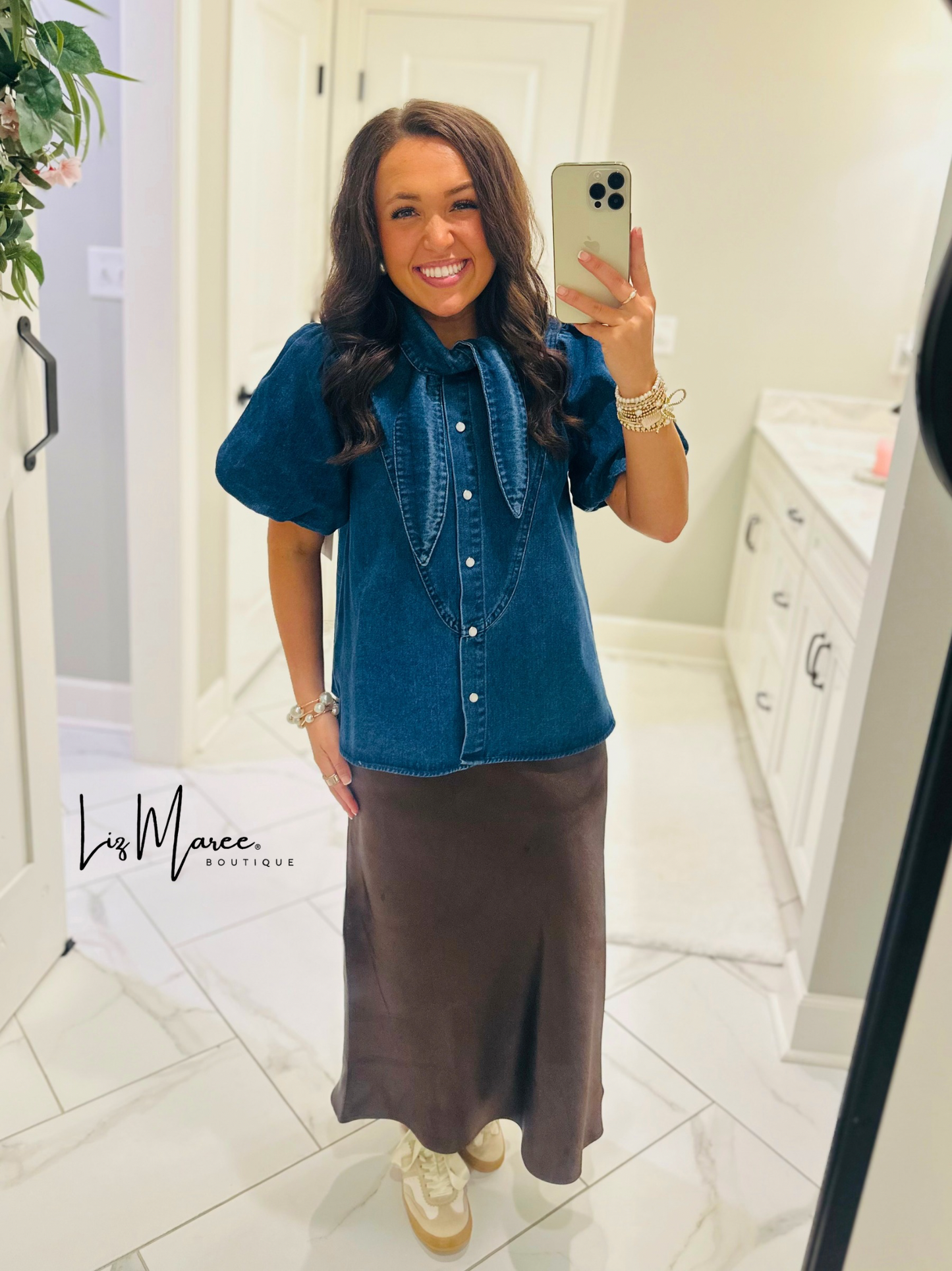 The Mabel Dark Denim Tie Top