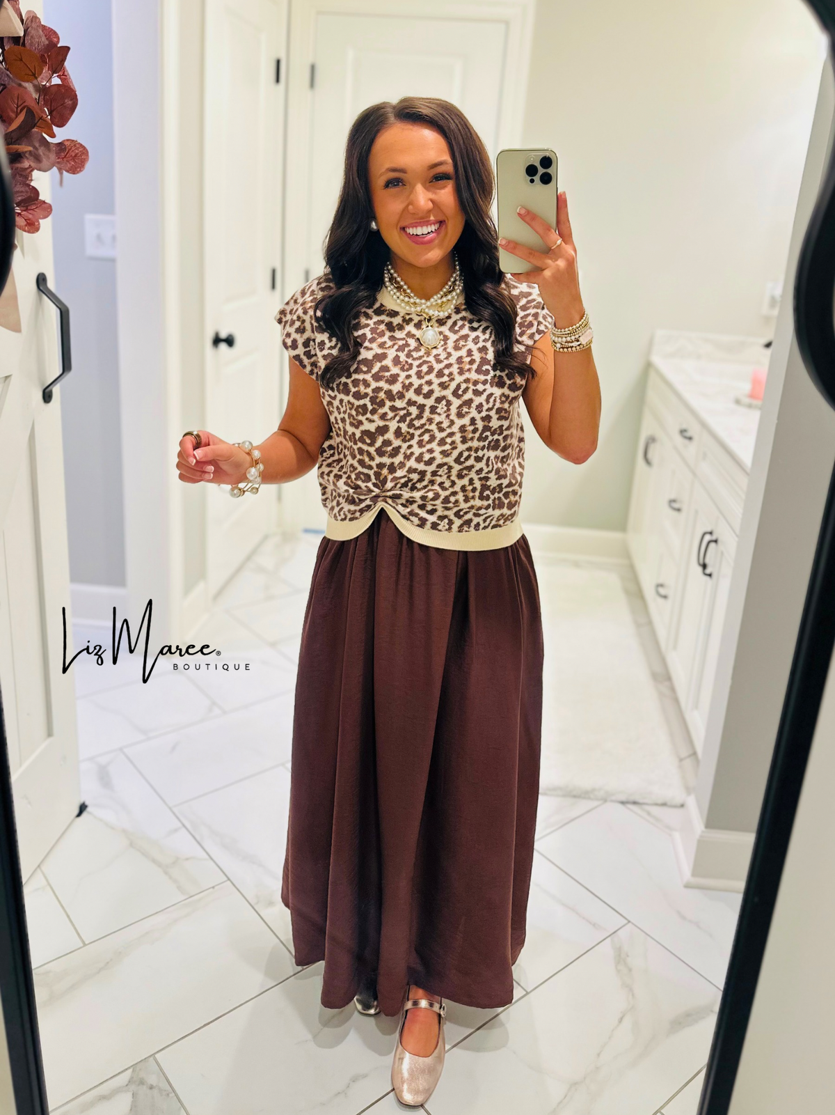 The Chloe Leopard Brown Layered Midi Dress