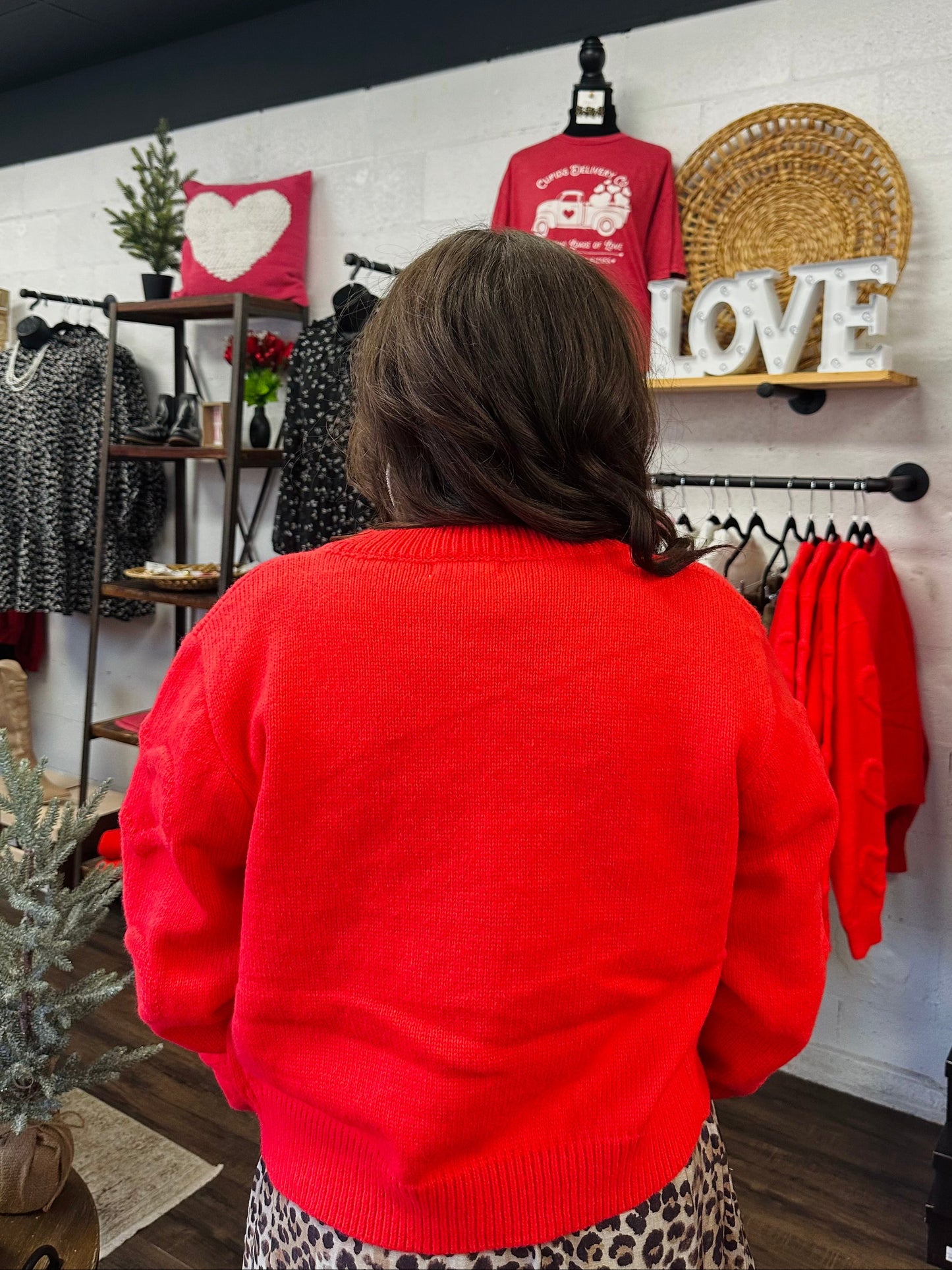My Heart Print Red Cardigan Sweater