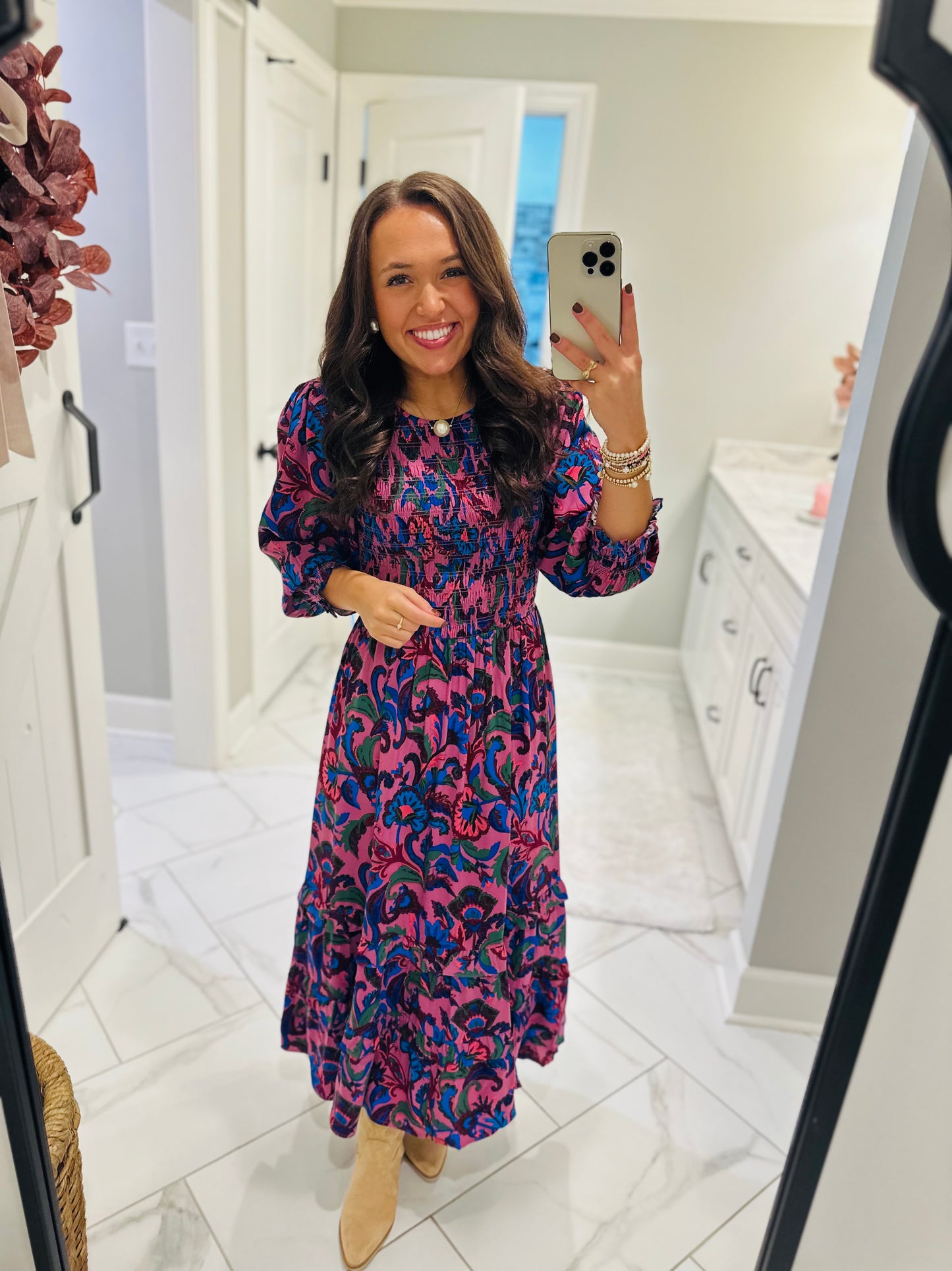 The Val Mauve Floral Smocked Maxi Dress
