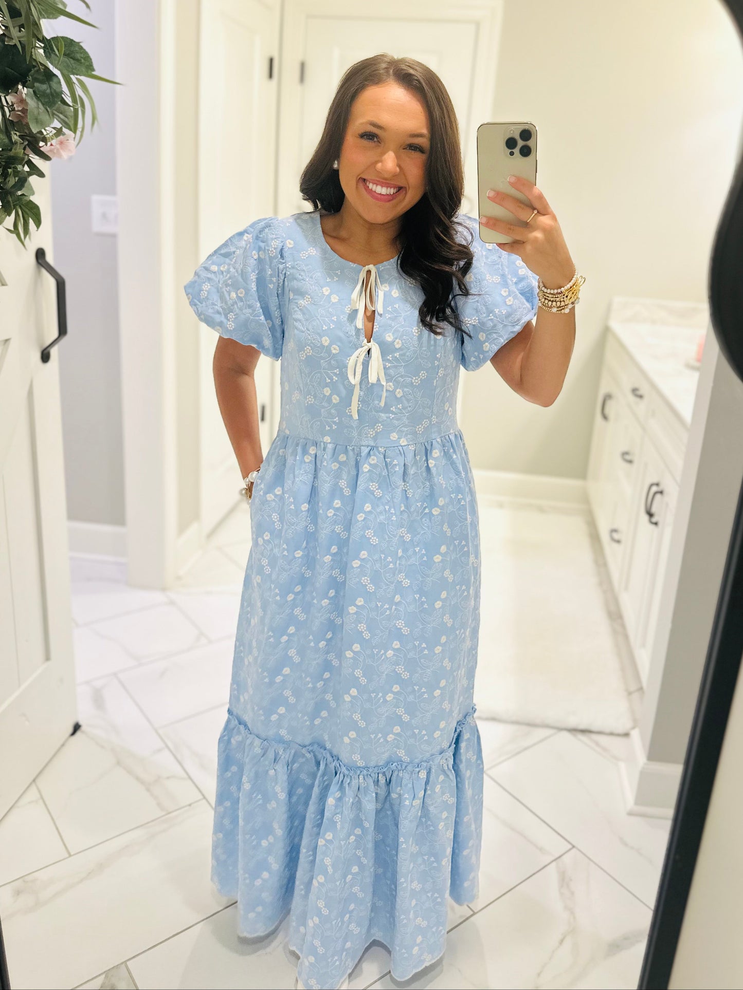 The April Blue Floral Embroidered Maxi Dress