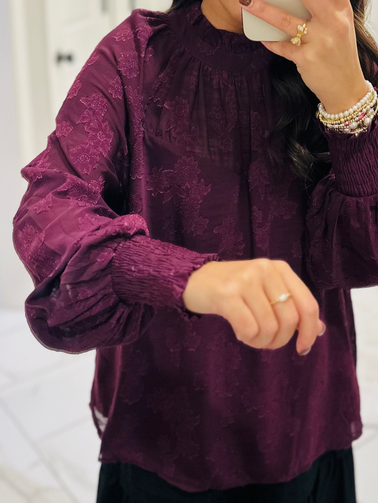 The Ava Plum Floral Jacquard Top