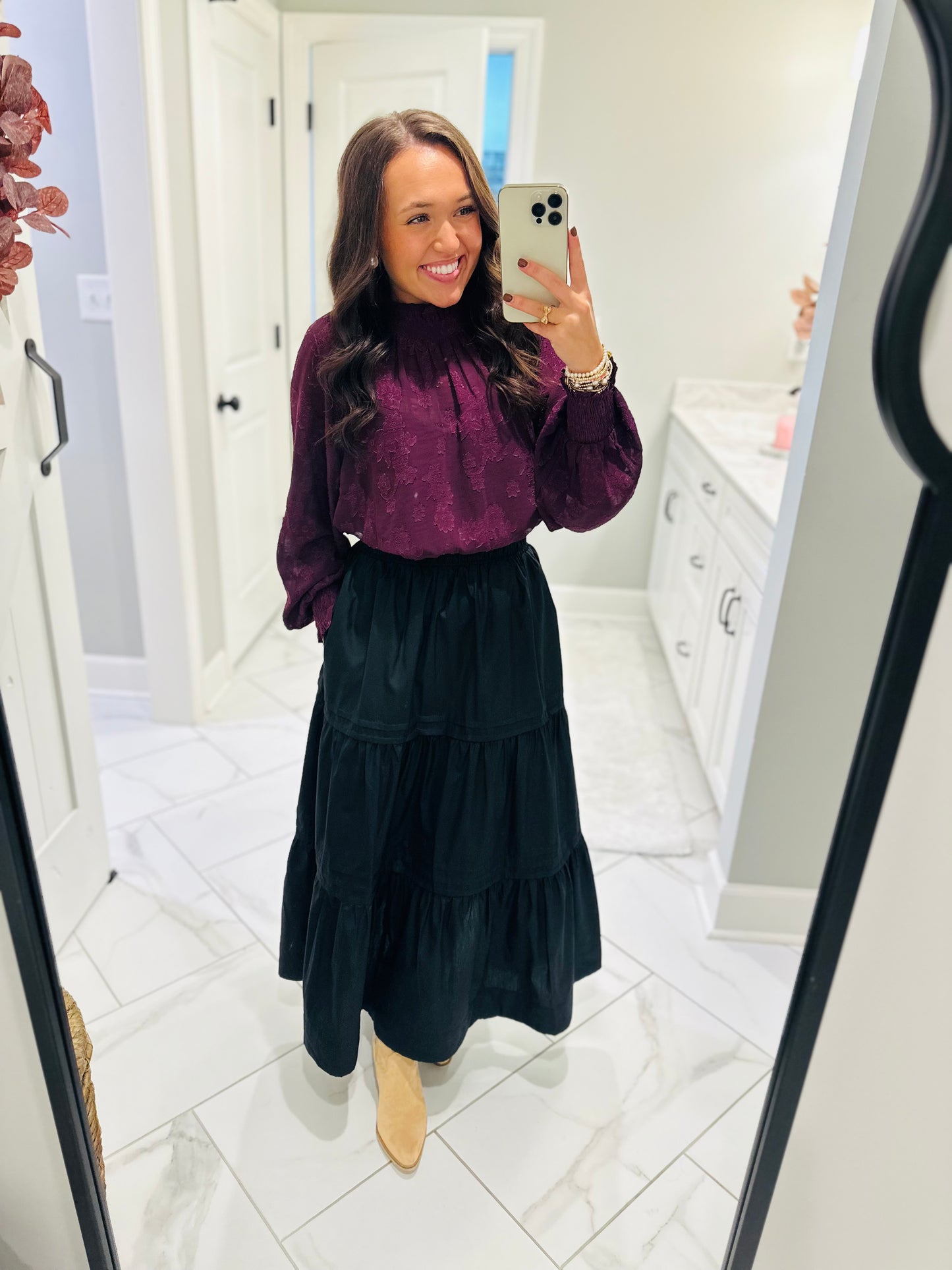 The Ava Plum Floral Jacquard Top