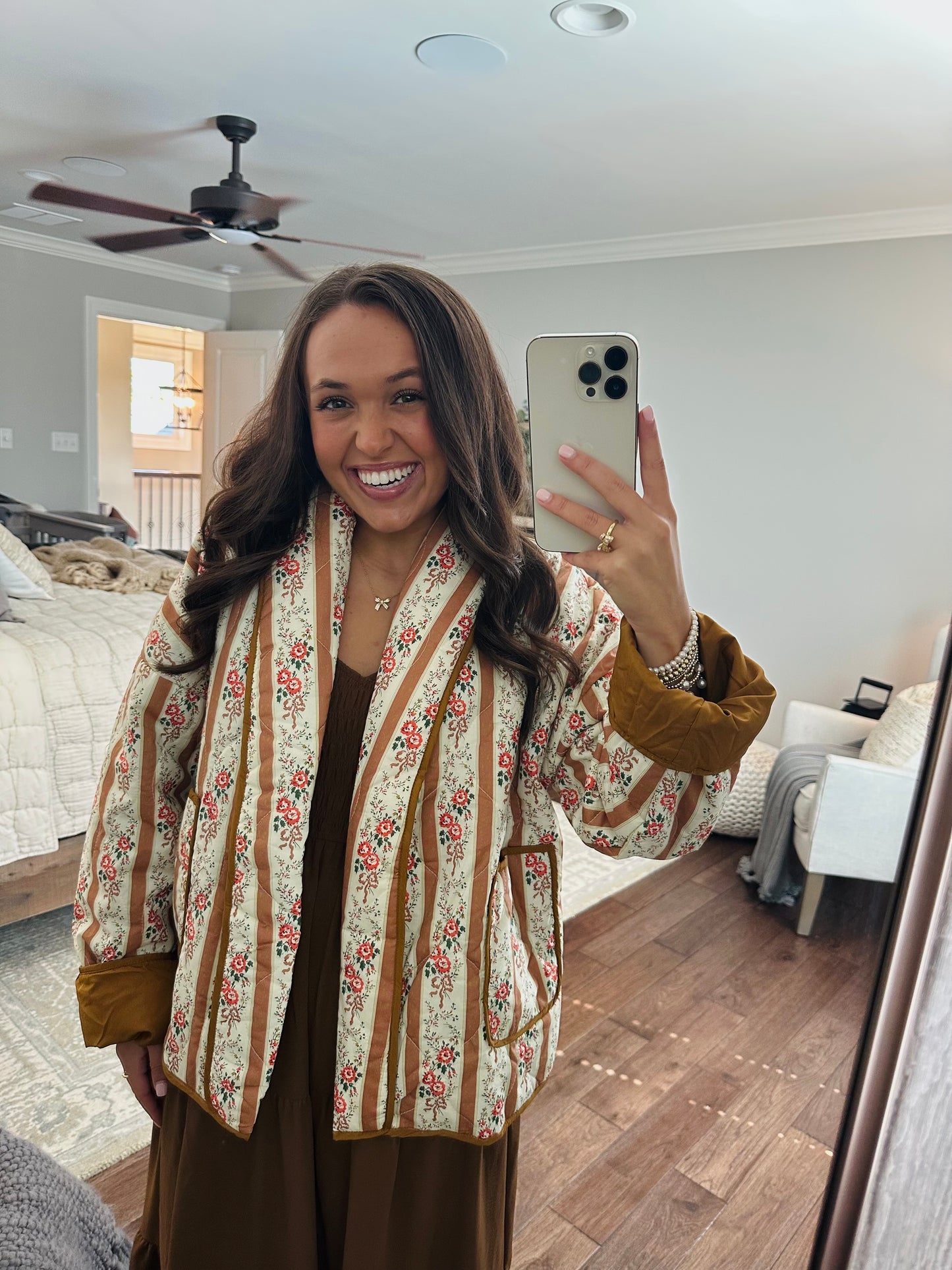The Lenny Floral Coquette Quilted Open Jacket