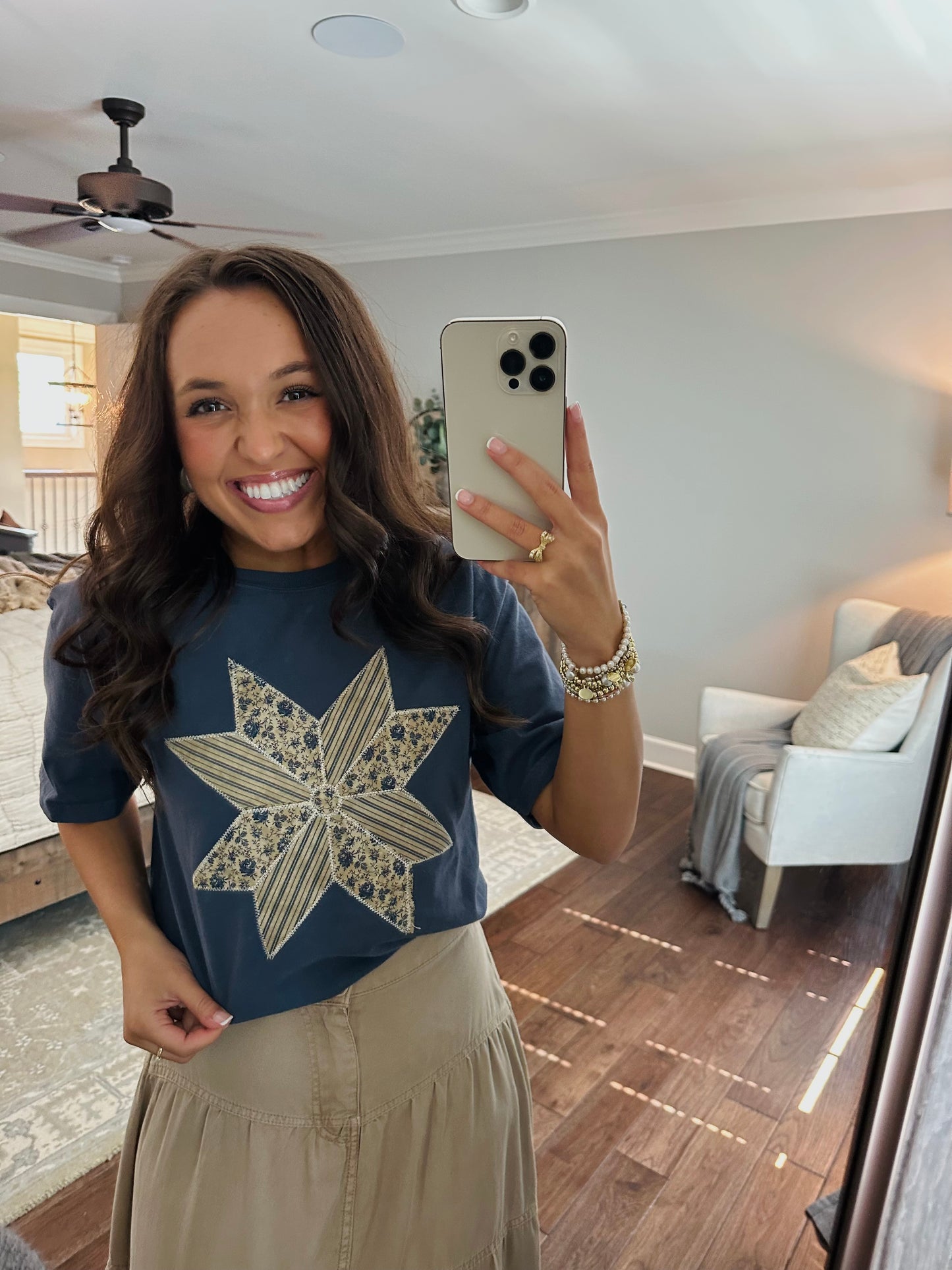 The Navy Quilted Star Embroidered Tee