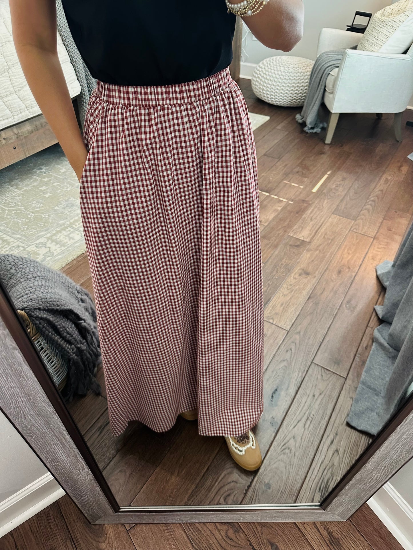 The Flynn Crimson Gingham Maxi Skirt